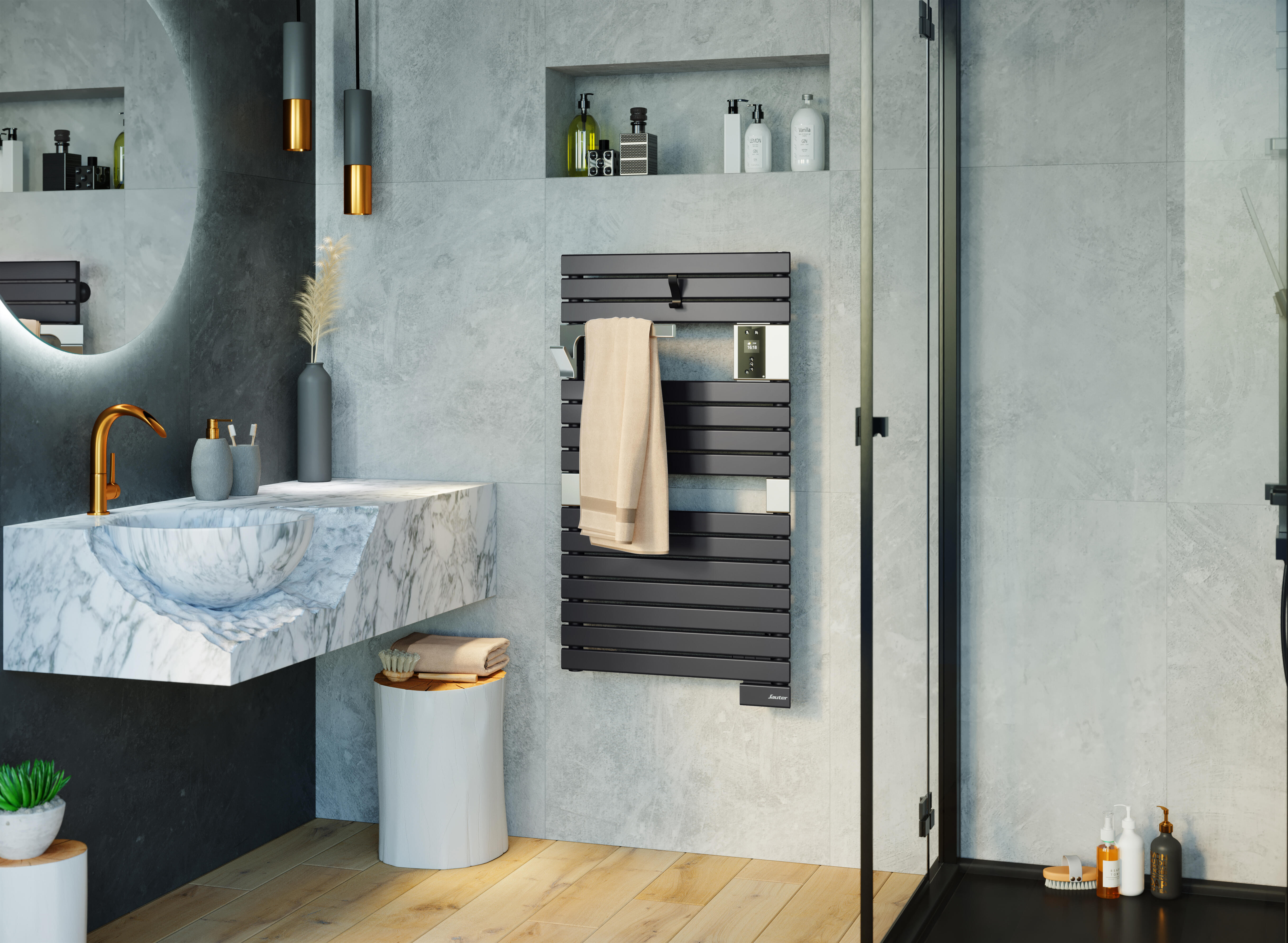 Sèche-serviettes électrique avec étagère gris anthracite 55W