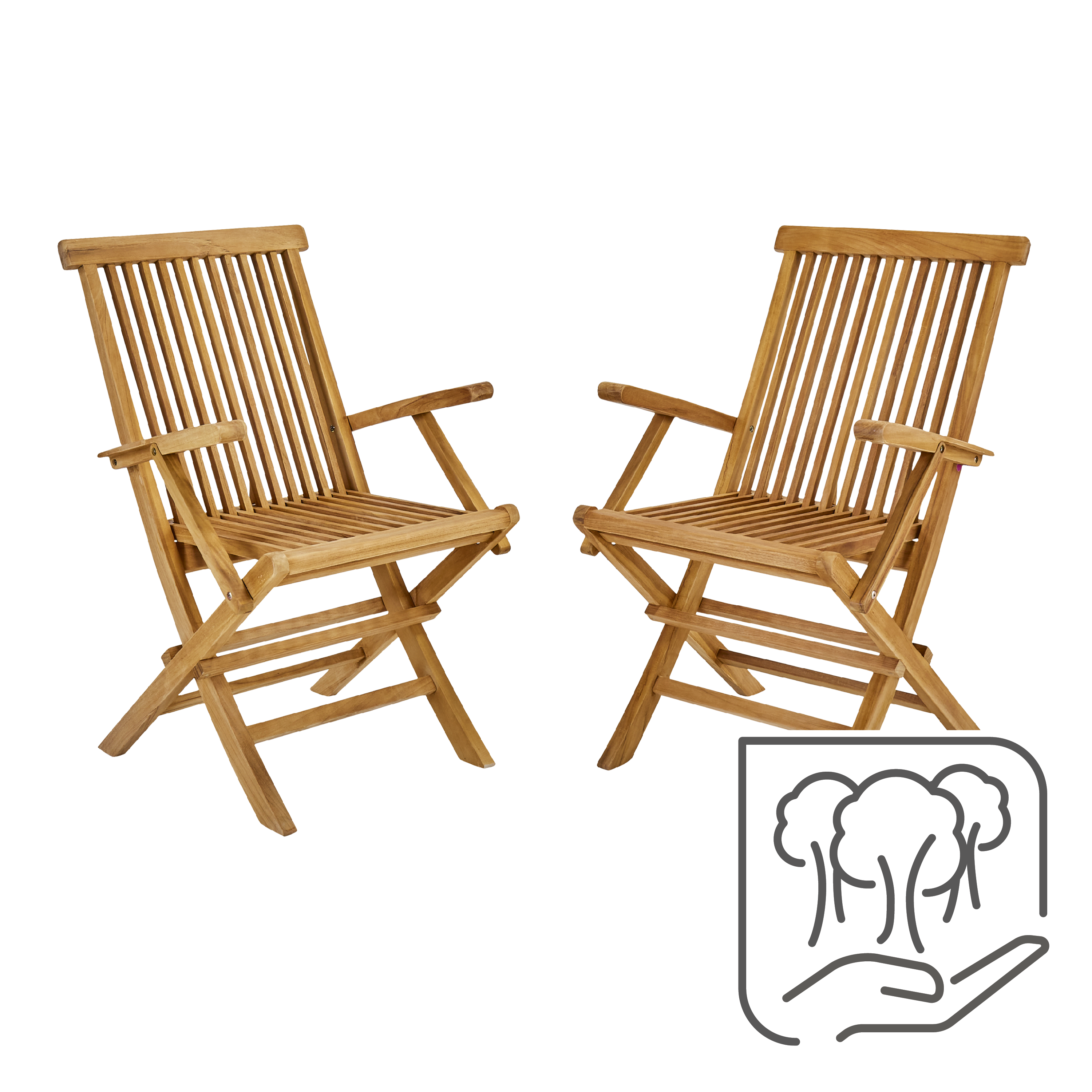 Sedia da giardino con braccioli pieghevole Antea NATERIAL, 2 posti, struttura e seduta in teak marrone - 19