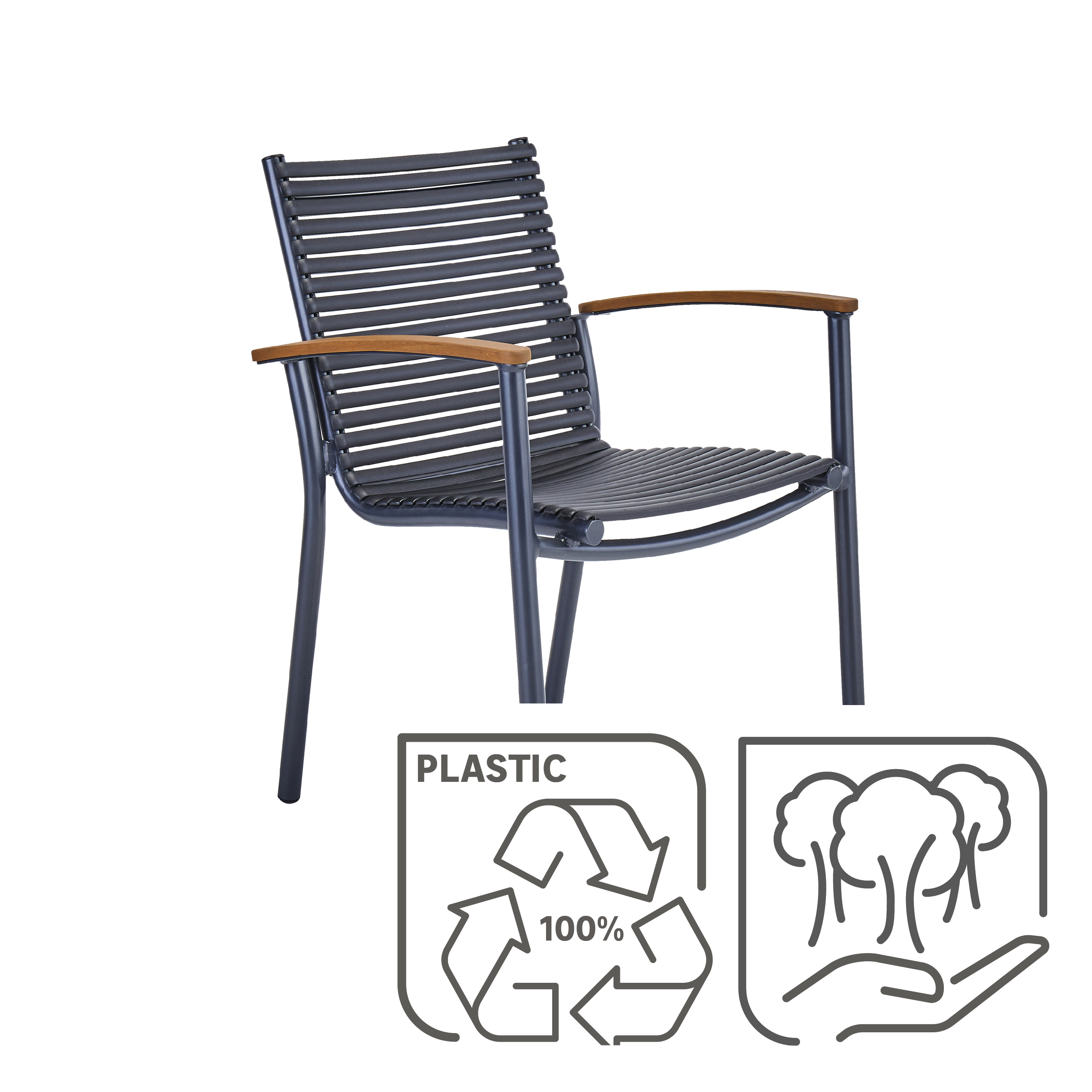 Sedia da giardino in alluminio con braccioli Dora NATERIAL, seduta in HDPE antracite - 10