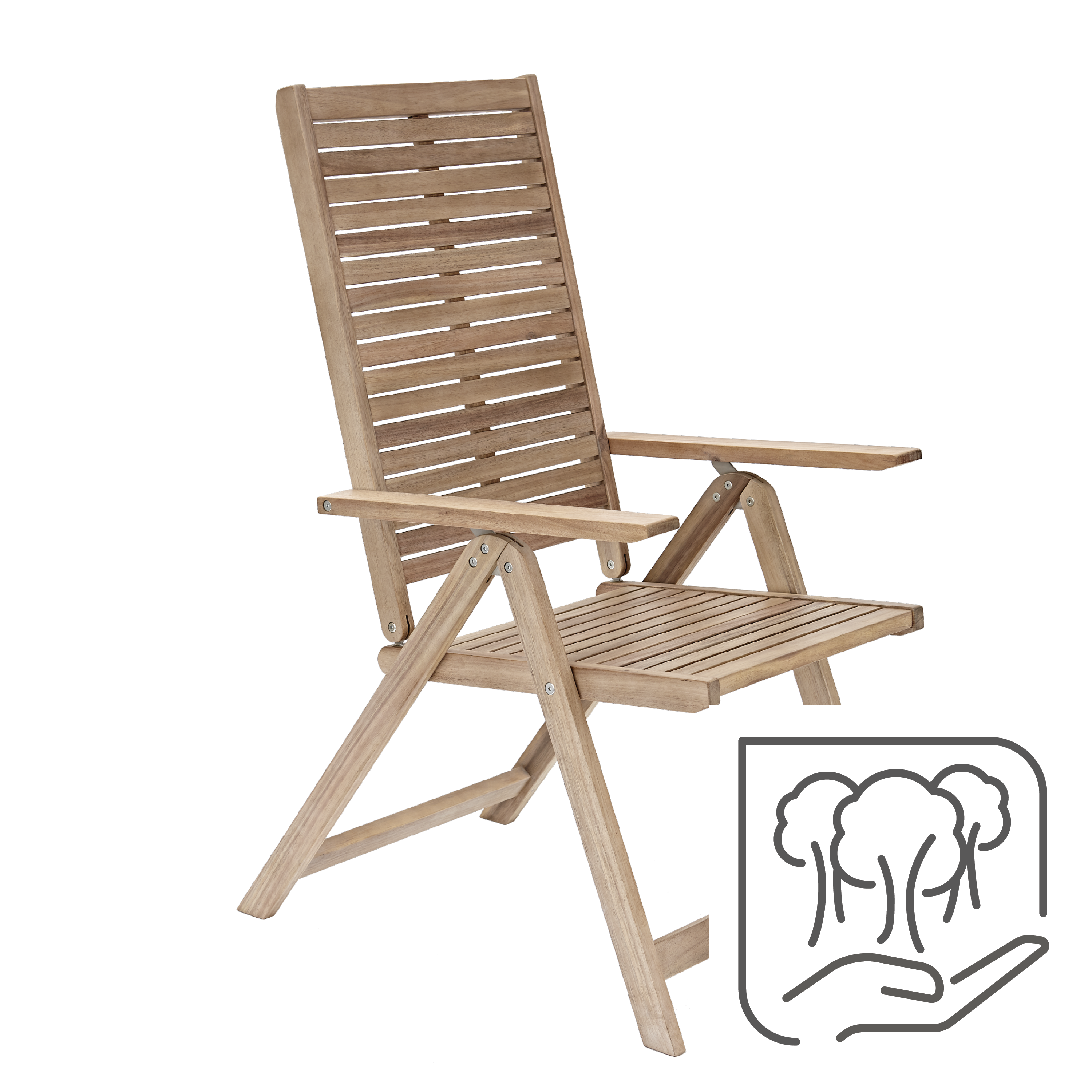 Sedia da giardino in acacia con braccioli pieghevole Solaris NATERIAL, seduta in acacia beige - 22