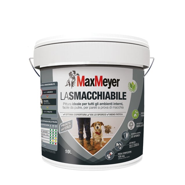 Pittura per interni smacchiabile, MAXMEYER La smacchiabile bianco opaco, 10 L