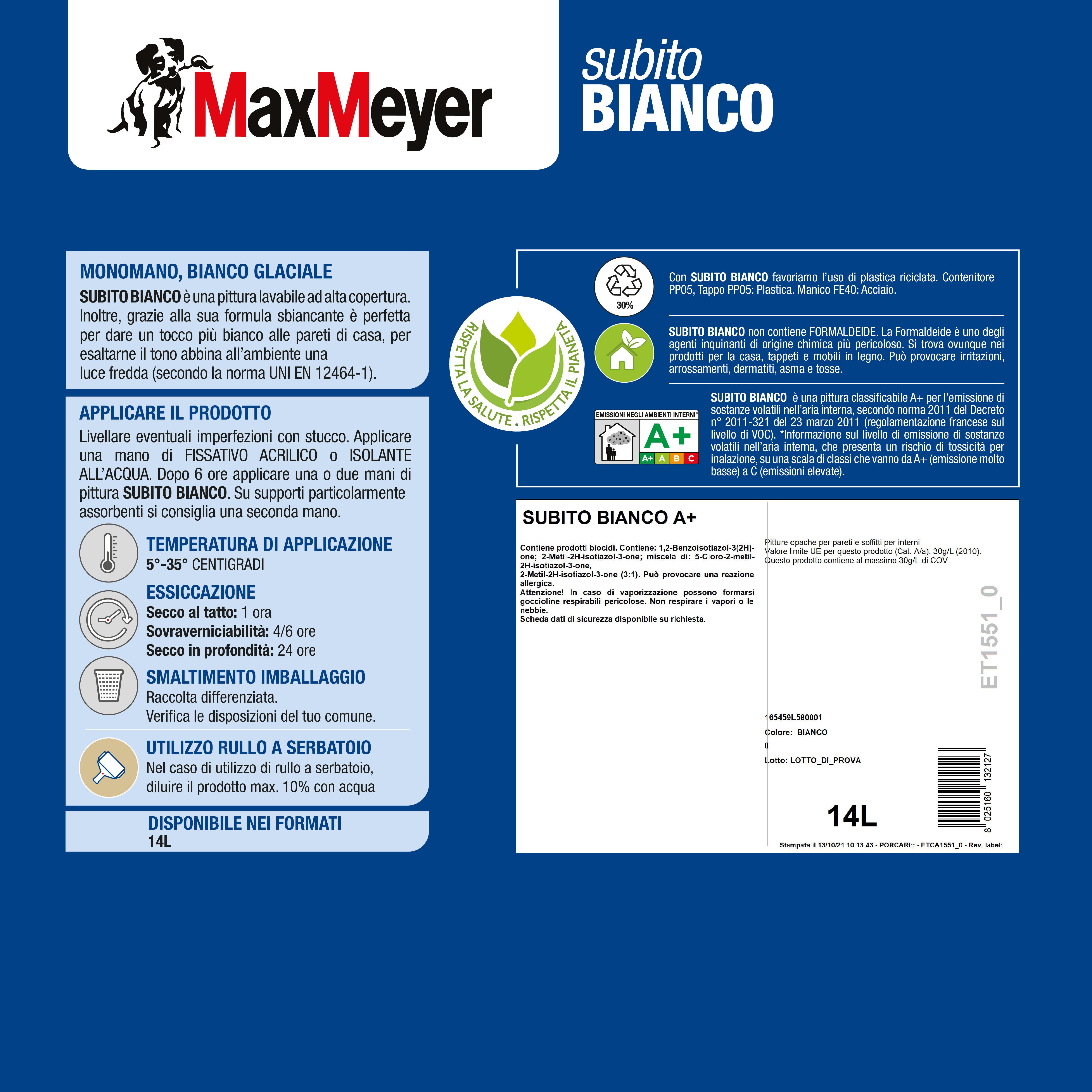 Pittura per interni lavabile, MAXMEYER Subito Bianco A+ bianco opaco, 14 L - 4