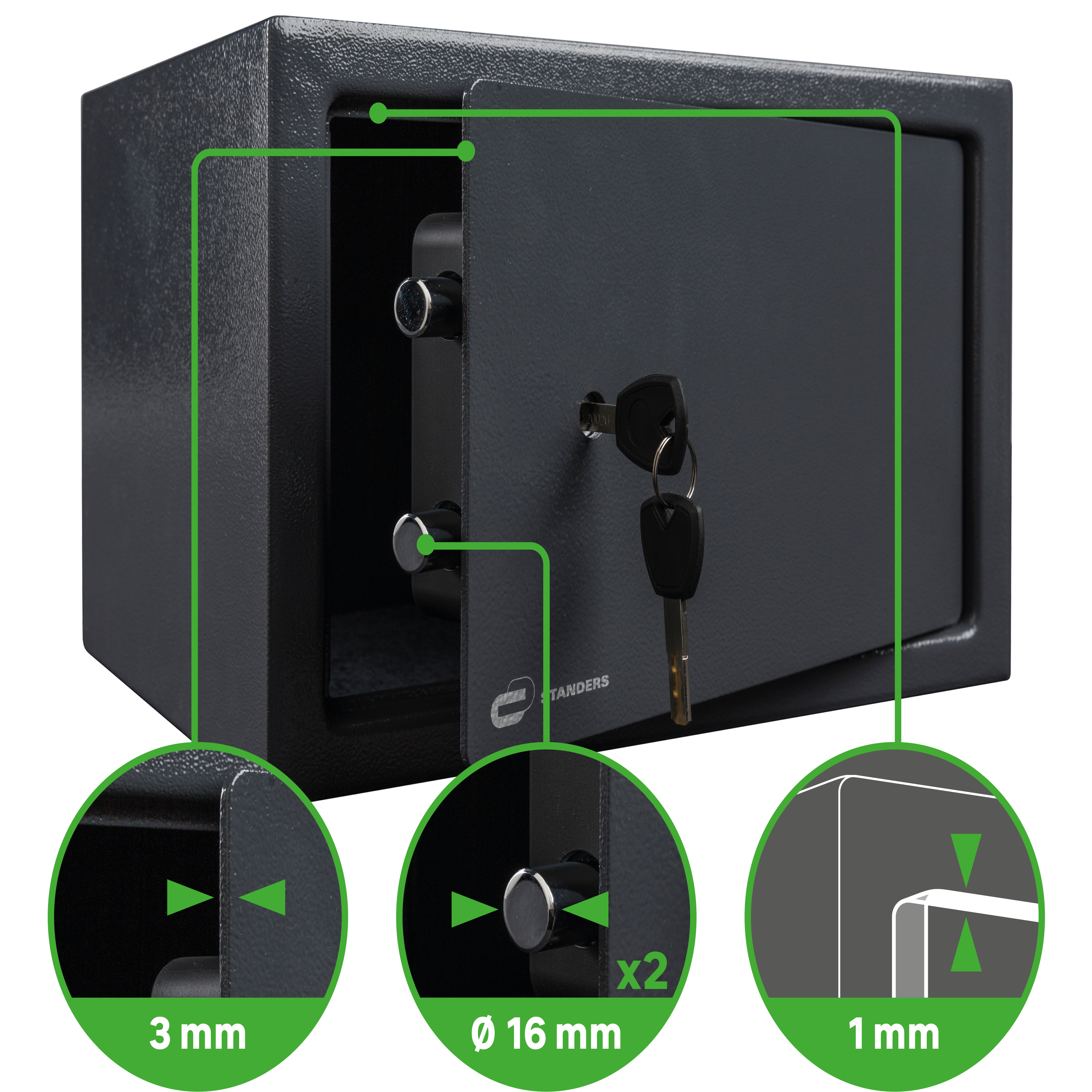 Coffre-fort à clé STANDERS Sft-25kbl1-23h H.23 x l.35 x P.25 cm, 16L - 4