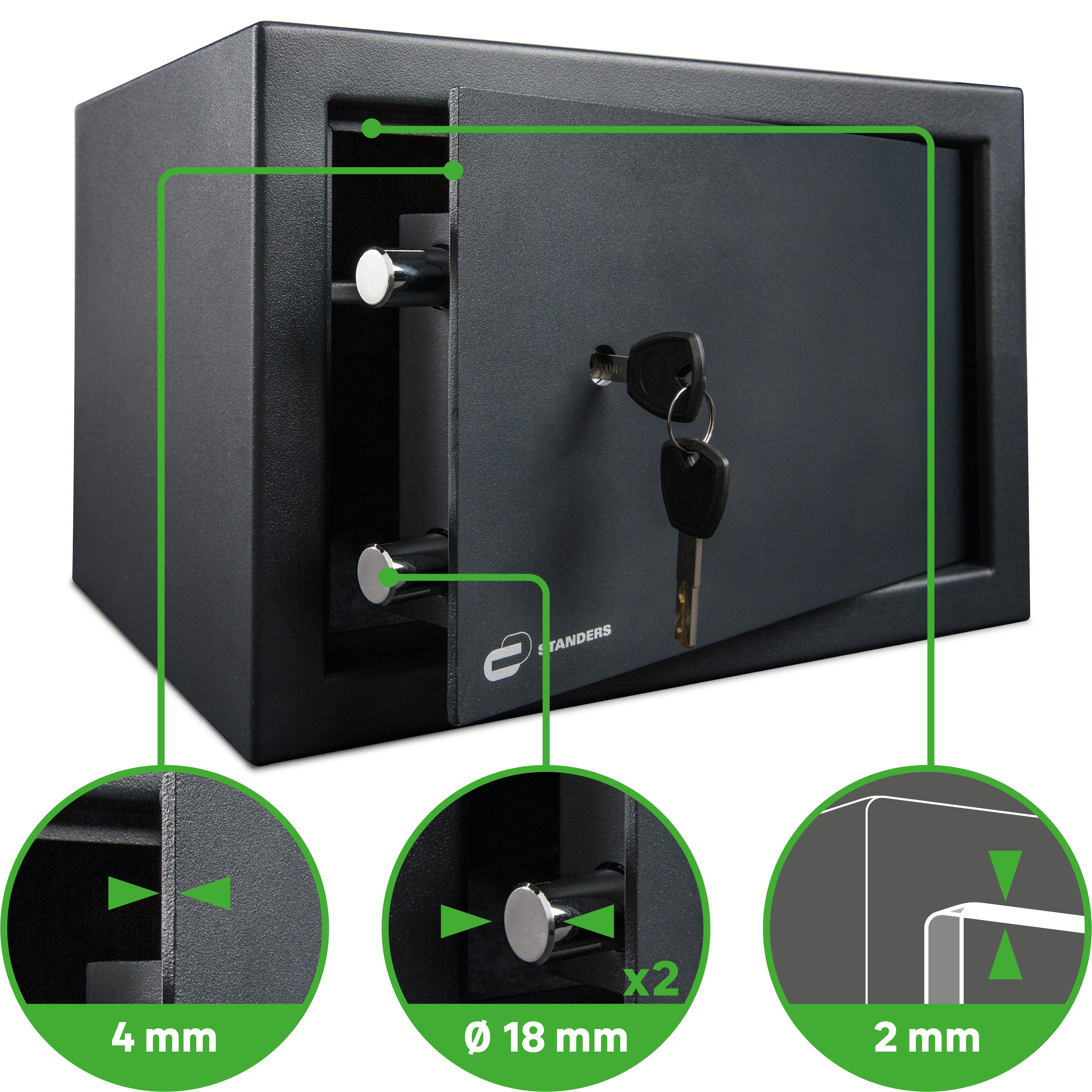 Coffre-fort à clé STANDERS Sft-20kbl2 H.20 x l.31 x P.20 cm, 9L - 2