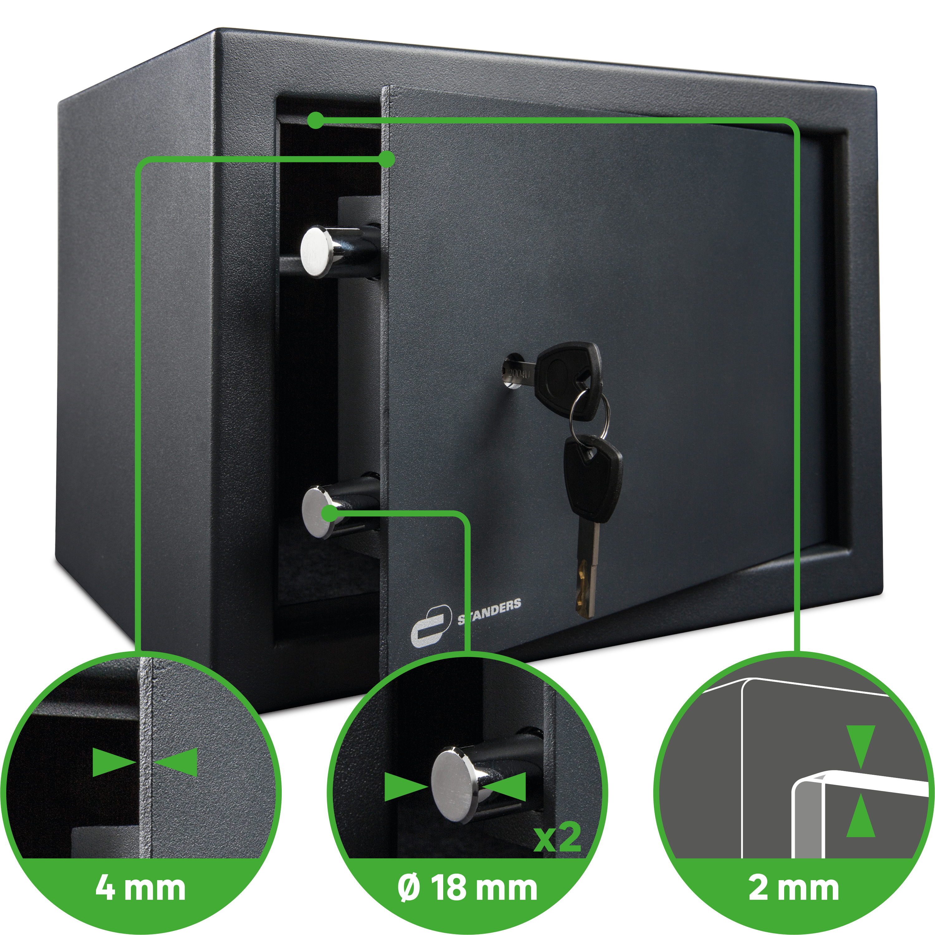 Coffre-fort à clé STANDERS Sft-25kbl2 H.25 x l.35 x P.25 cm, 16L - 2