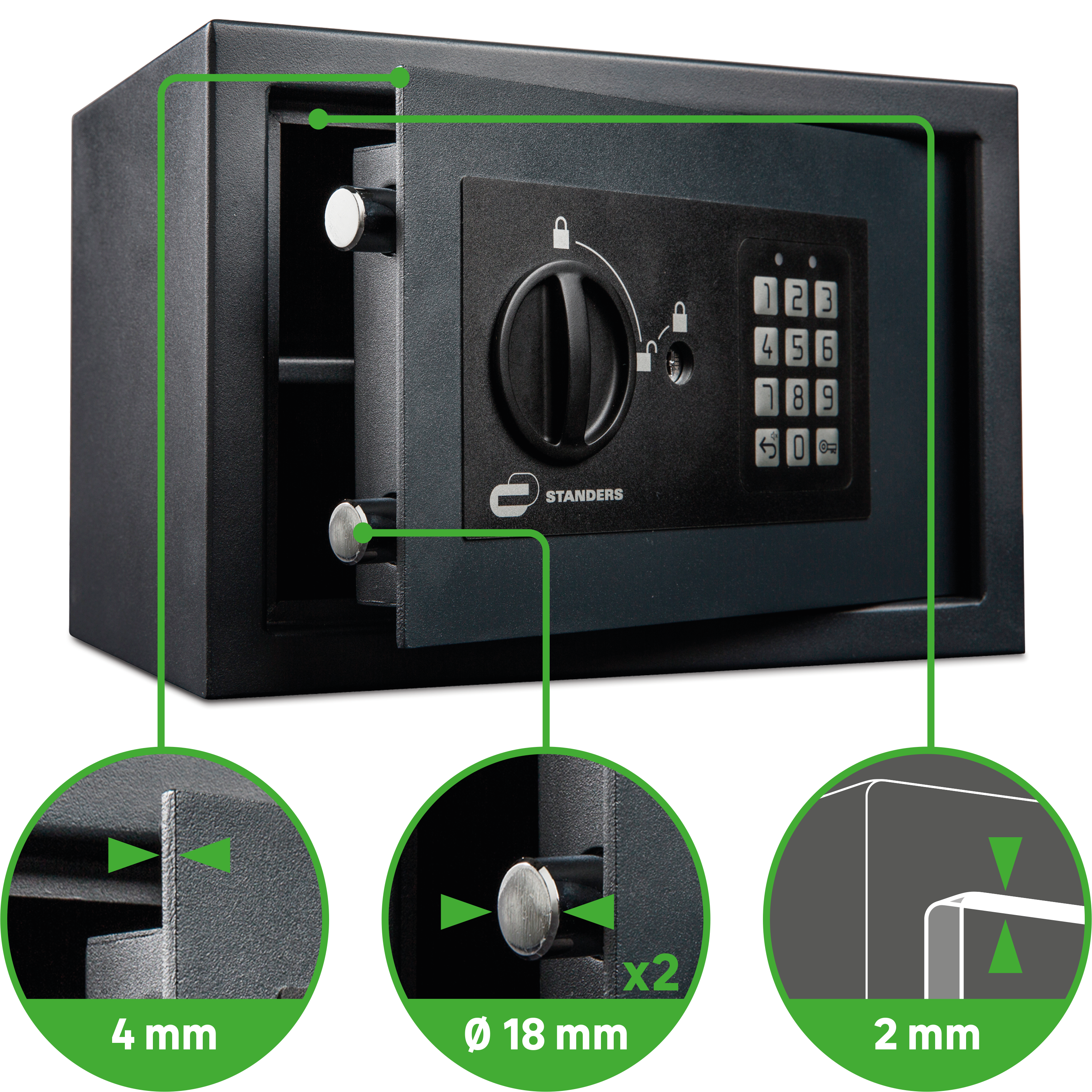 Coffre-fort à code STANDERS Sft-20enl2 H.20 x l.31 x P.20 cm, 9L - 4