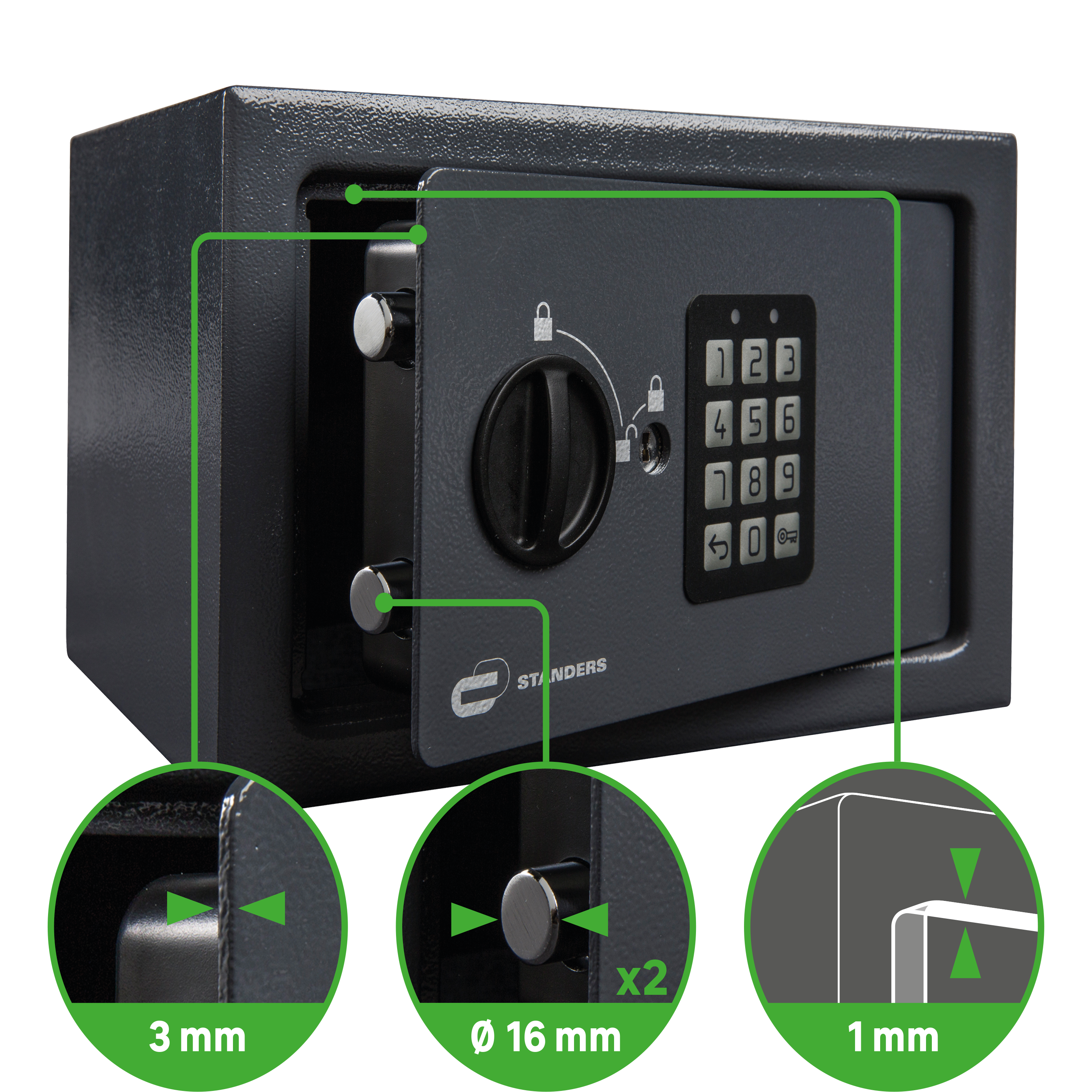 Caja fuerte de fijar STANDERS, digital llave de emergencia, 9L