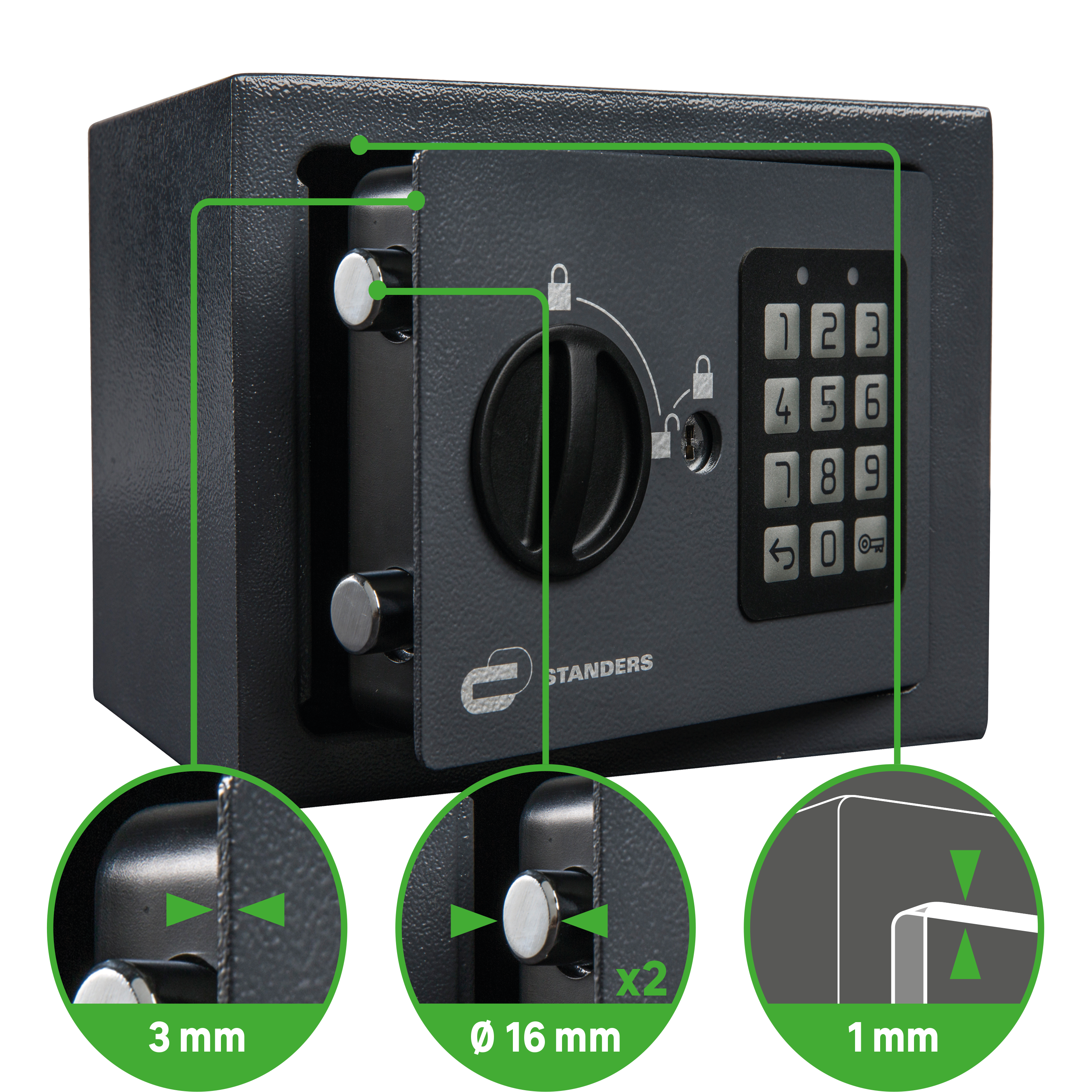 Coffre-fort à code STANDERS Sft-15enl1 H.15 x l.20 x P.15 cm, 4L - 3