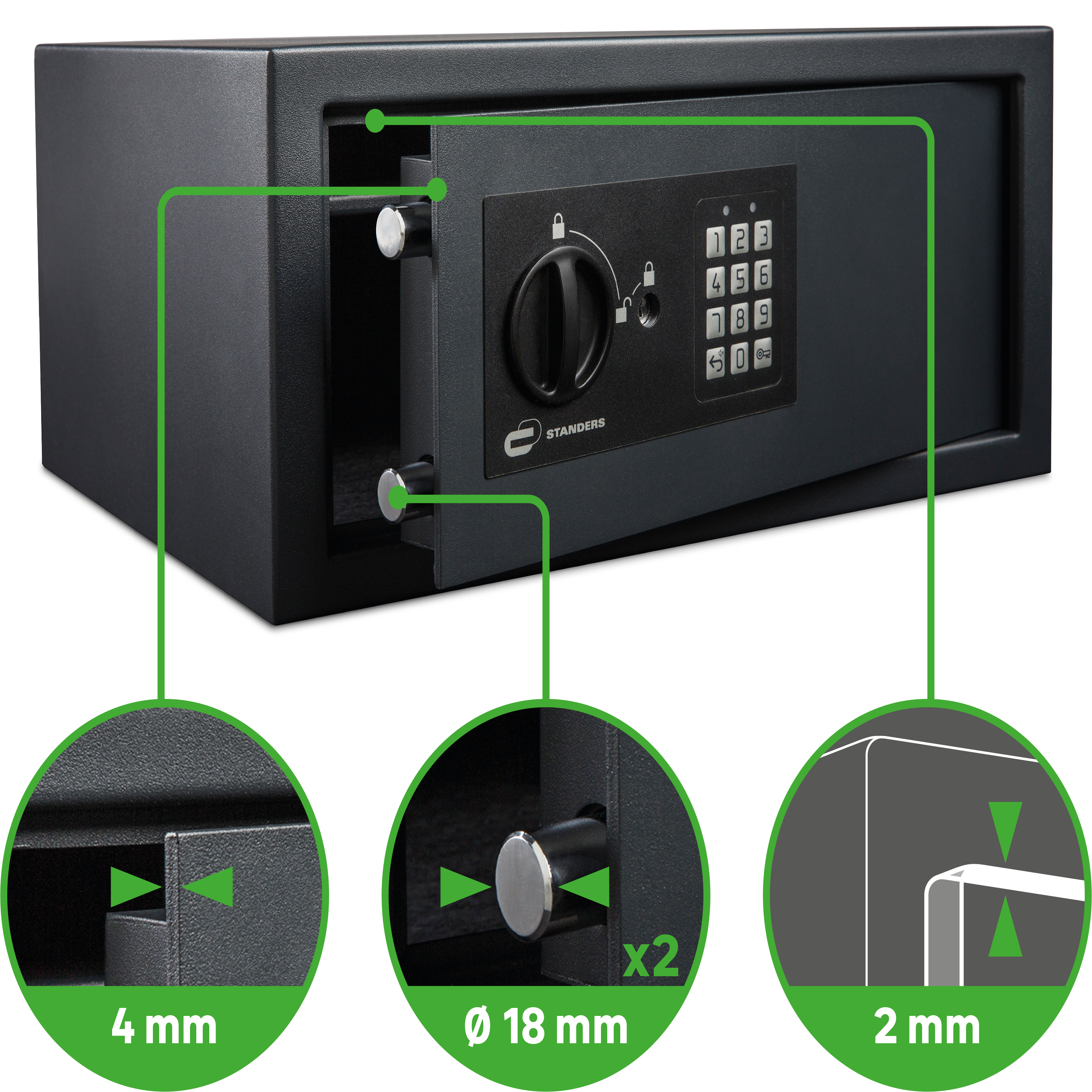 Coffre-fort à code STANDERS Sft-35enl2-30d H.20 x l.43 x P.30 cm, 20L - 4