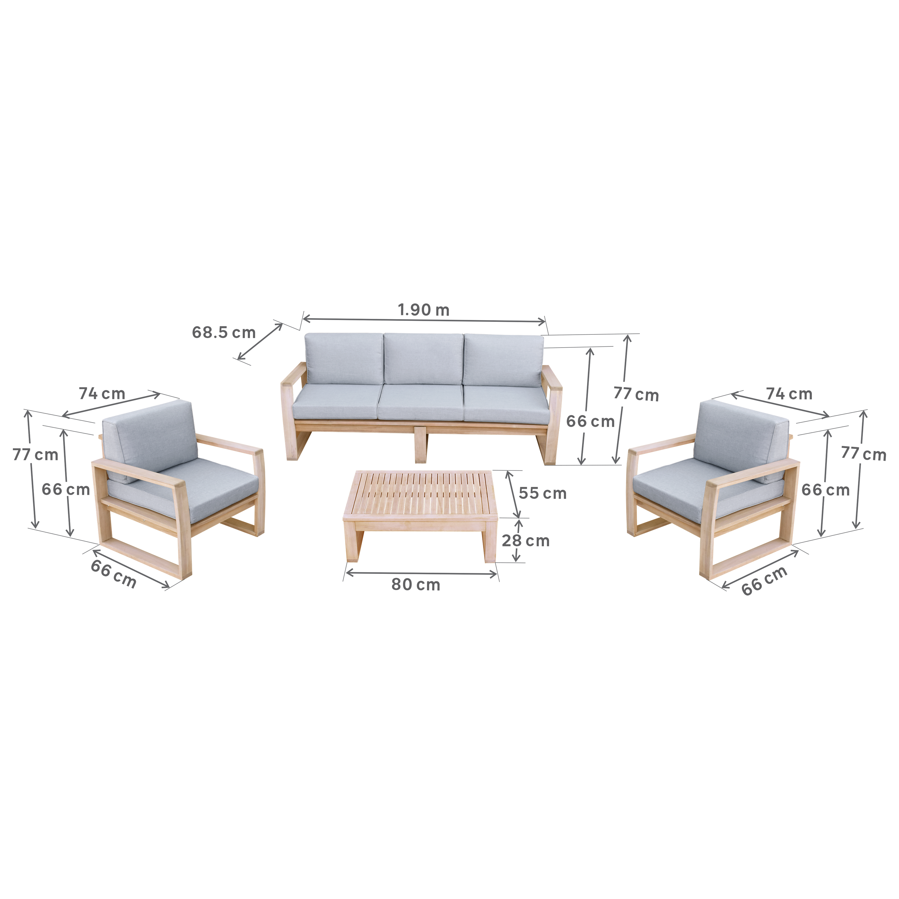 Salotto da giardino per 5 persone marrone Solaris NATERIAL con cuscini in poliestere grigio - 20