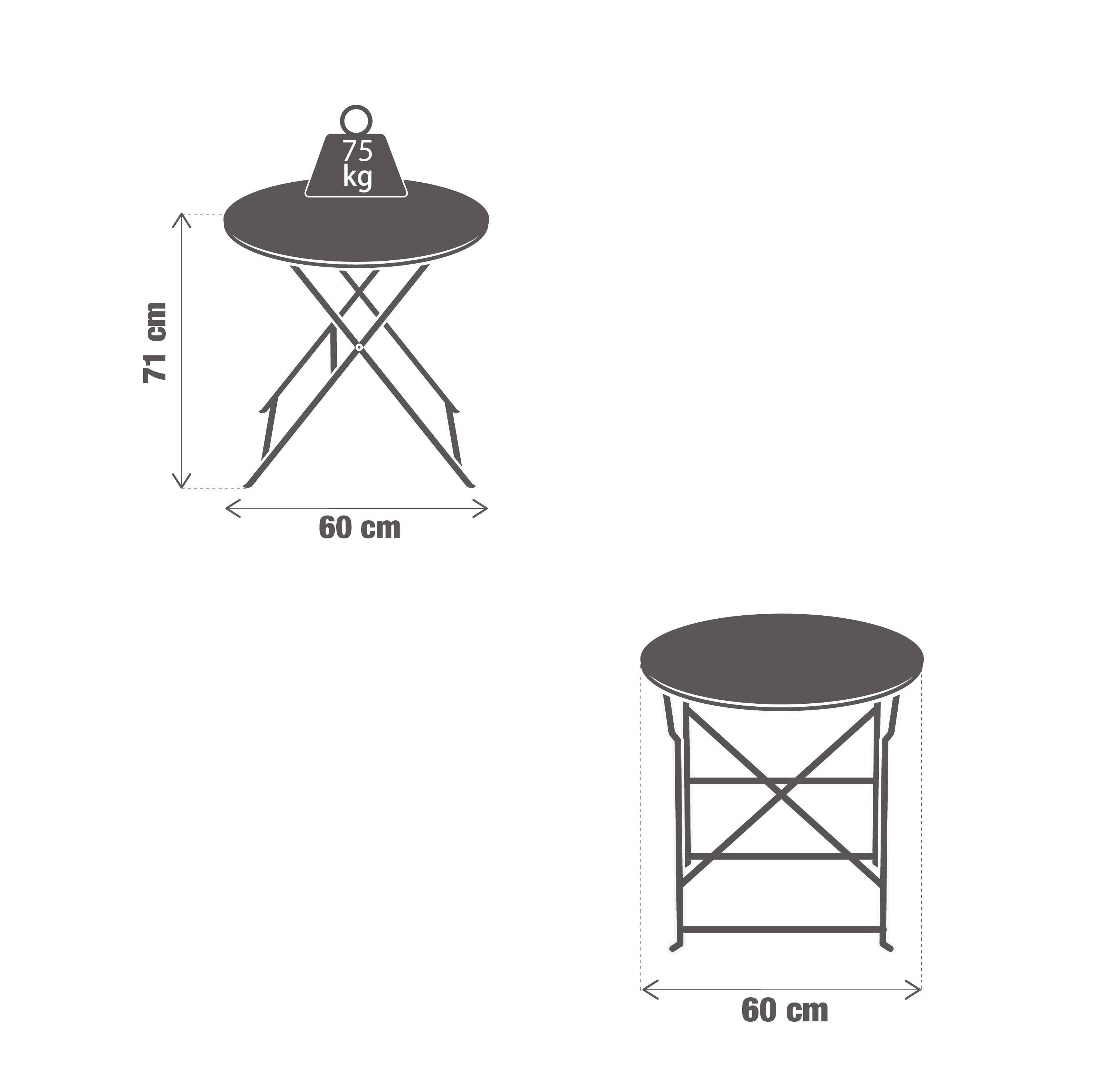 Tavolo da pranzo per giardino pieghevole Flora NATERIAL struttura e superficie in acciaio grigio per 2 persone 60x60cm - 12
