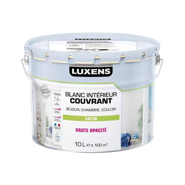 Peinture mur, boiserie blanc satin LUXENS Couvrant 10L