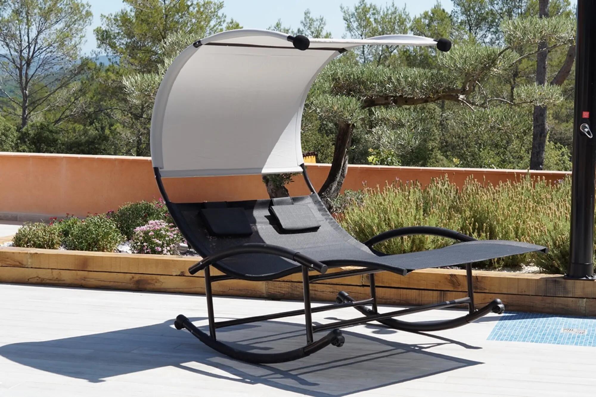 Hamac avec structure acier Wellness GIVEX noir L.200 x l.140 cm - 3