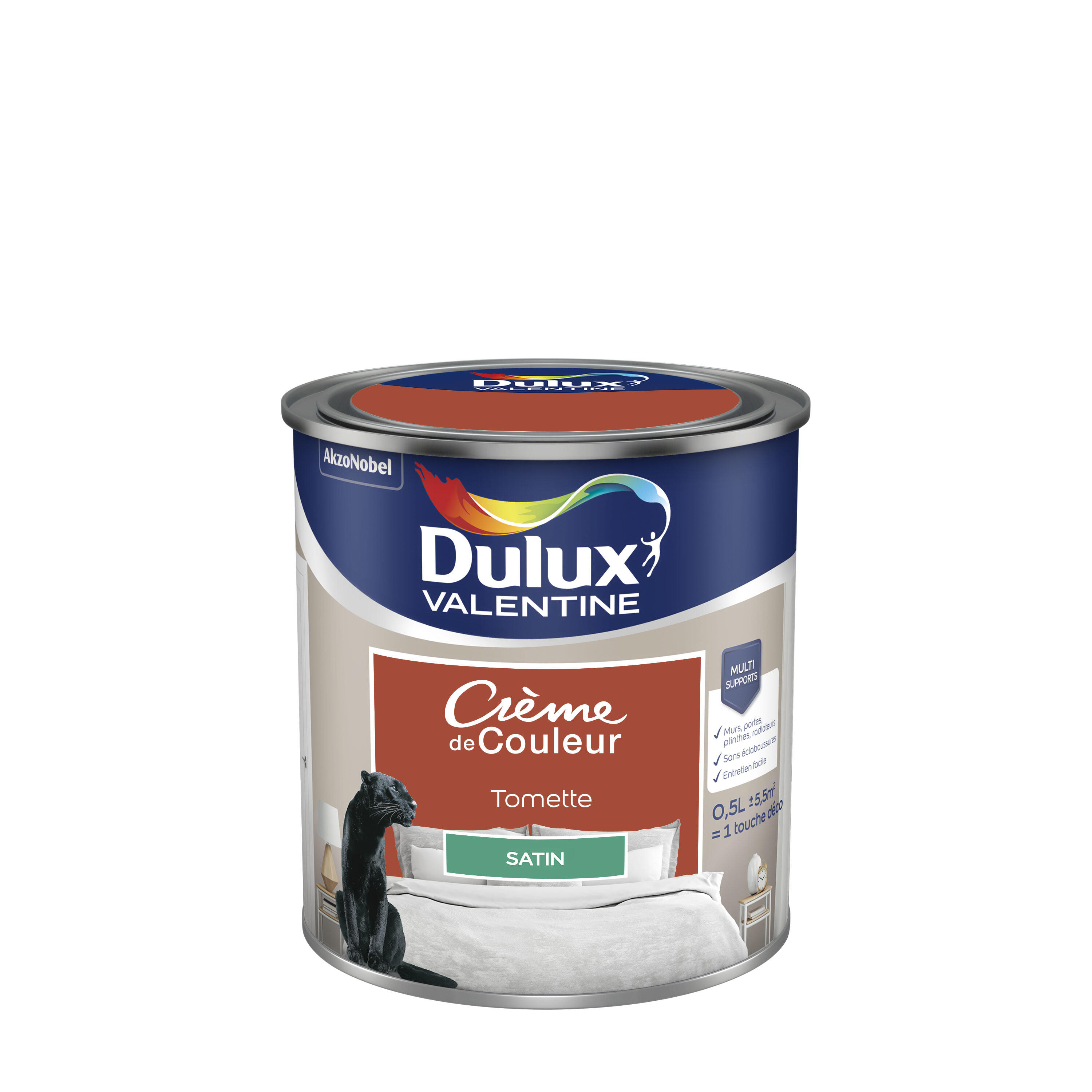 Peinture mur, boiserie tomette satin DULUX VALENTINE Crème de couleur 0.5L - 5