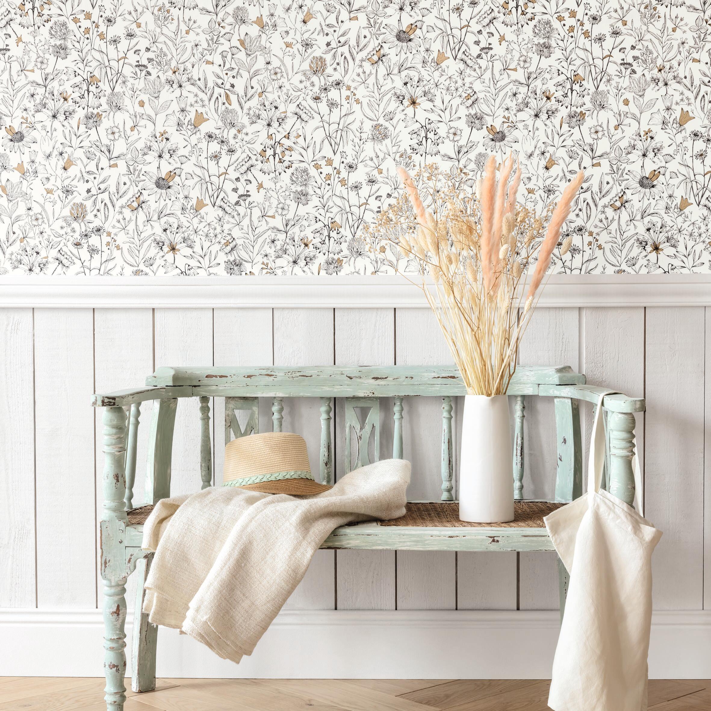 Papier peint intissé Gravure giverny blanc/or - 4