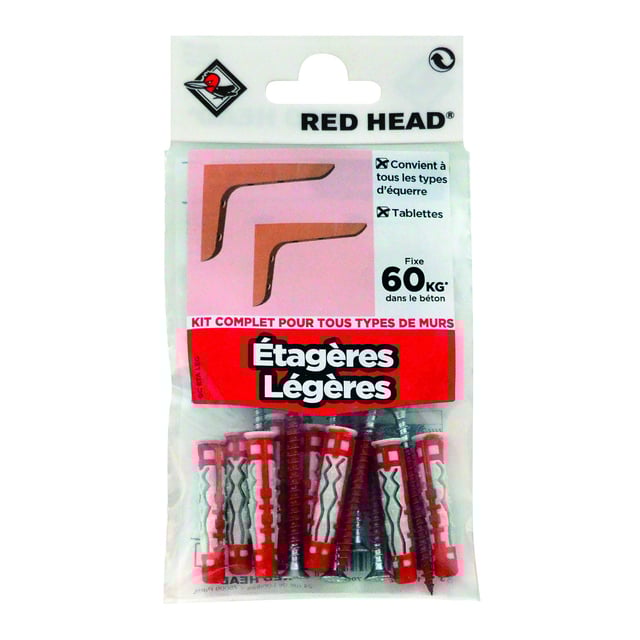 Lot de 8 Cheville murale mx gamme couleur RED HEAD, Ø6 x L.37 mm