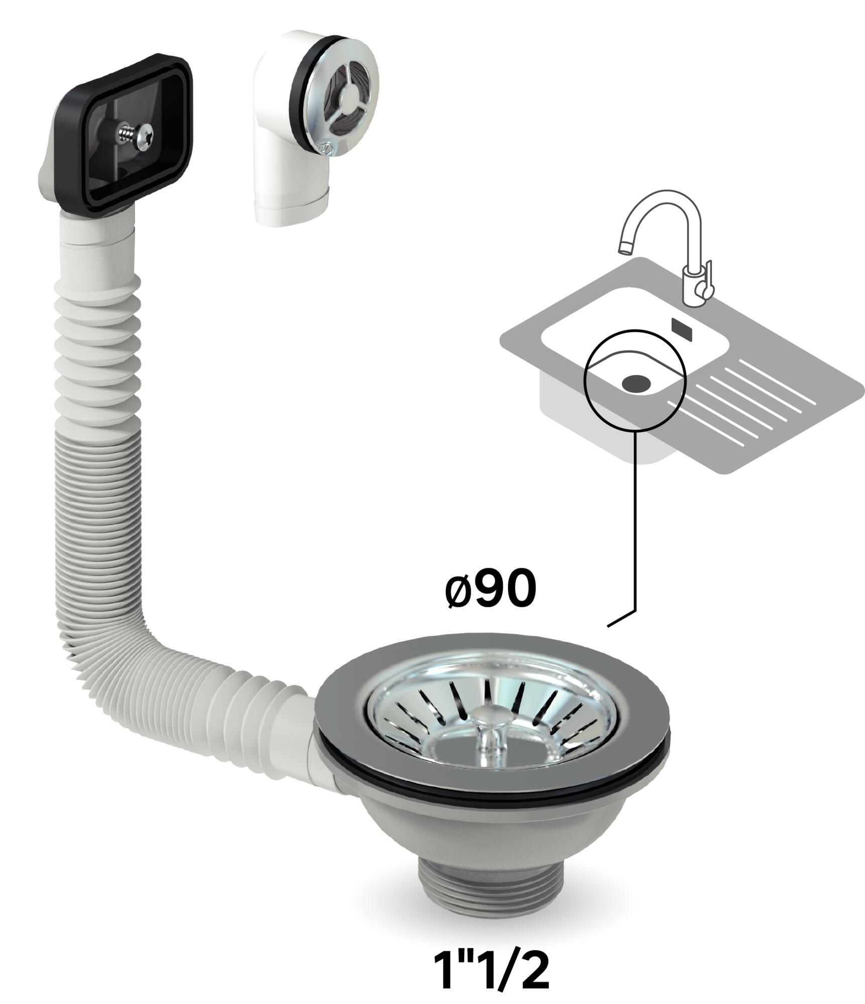 Válvula lava-louça EQUATION 115MM COM RESPIRADOR METAL - 2