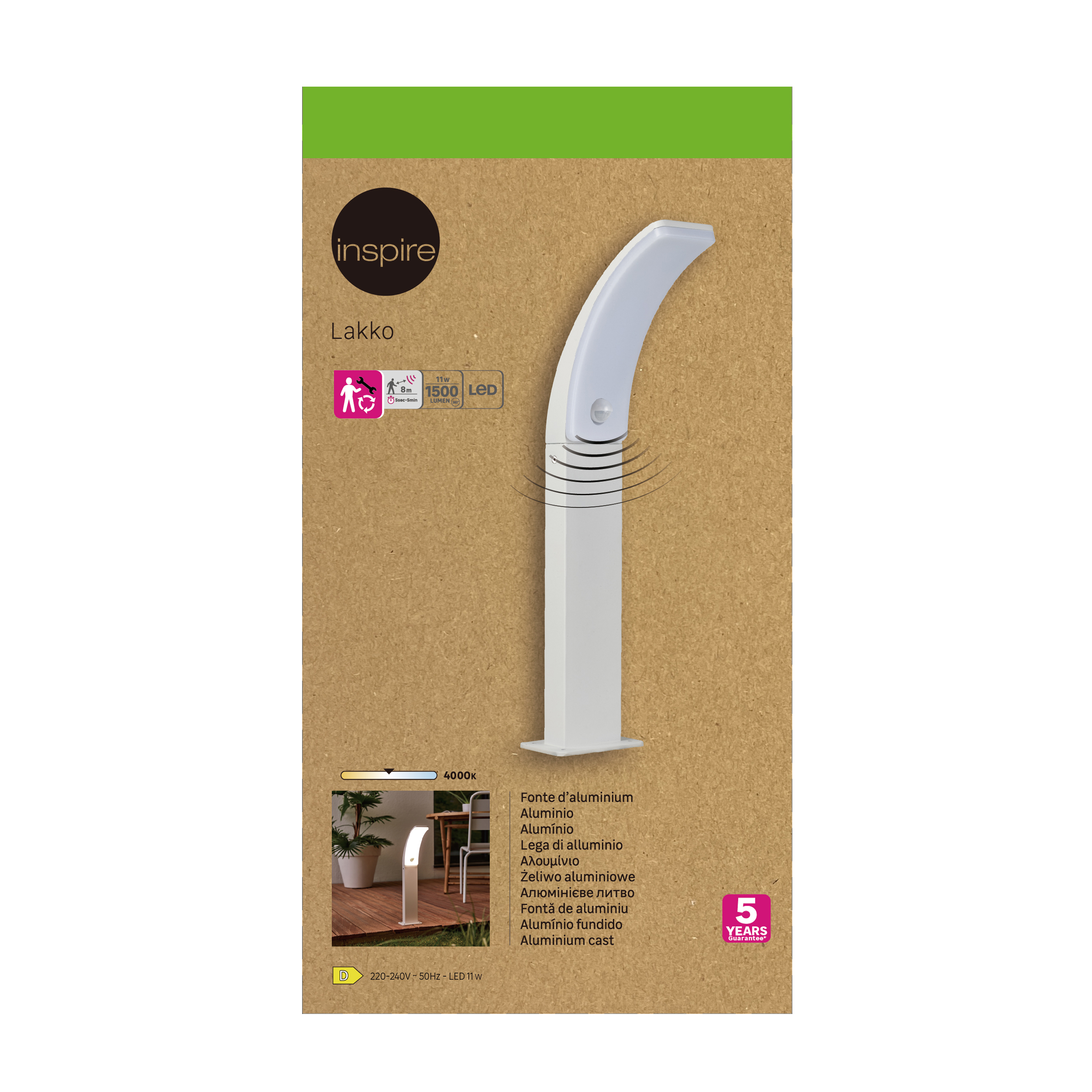 Borne extérieure LED à détection Lakko 1500 lumens, blanc neutre, blanc INSPIRE - 6