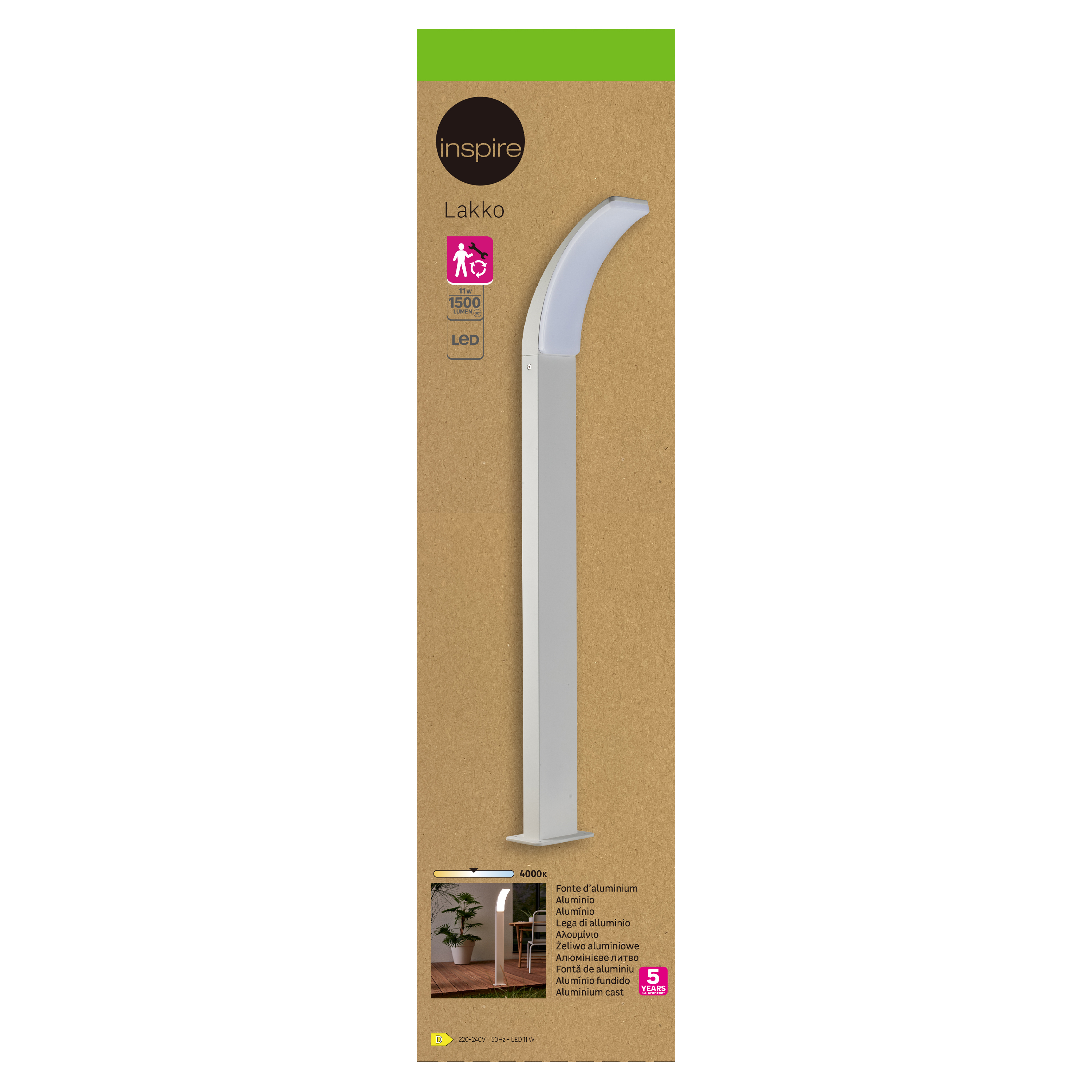 Lampione da giardino LED, Lakko H 96 cm, bianco 1500 LUMEN, IP44 INSPIRE - 12