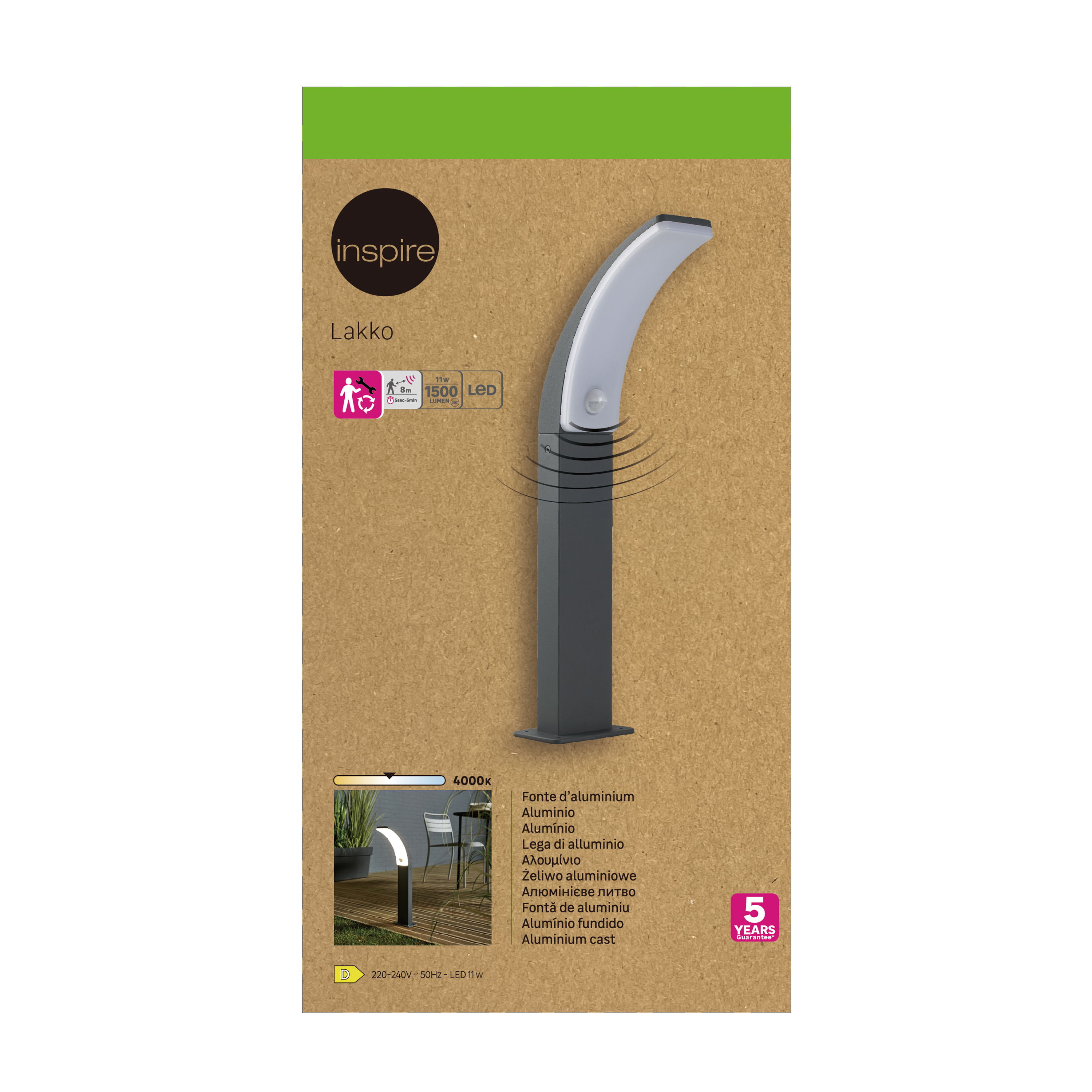 Borne extérieure LED à détection, 1500 Lm anthracite Lakko INSPIRE - 8