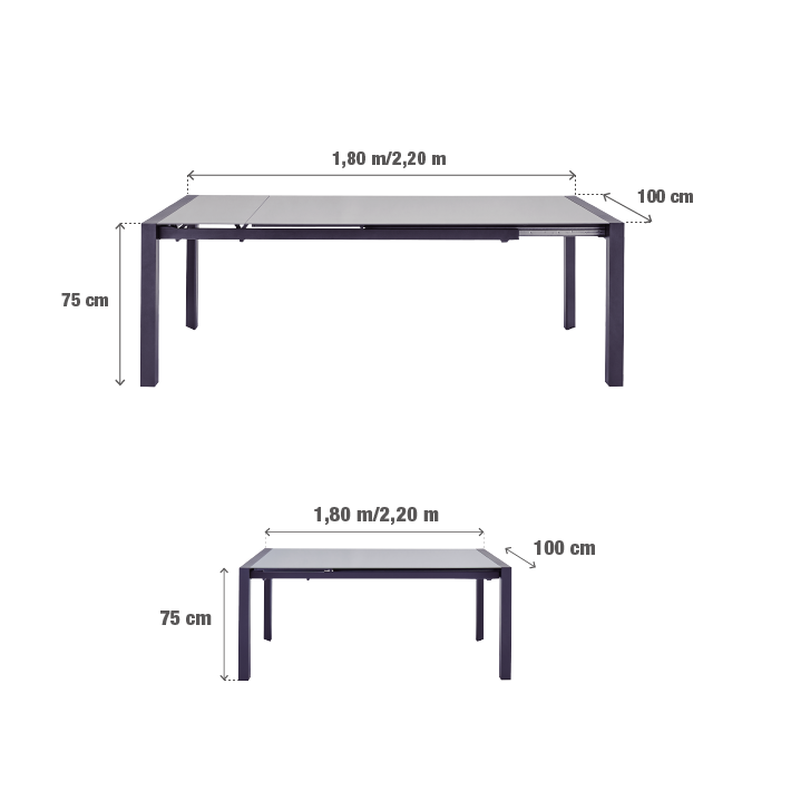 Mesa de alumínio NATERIAL AQUILA II 180/220X100CM ANTRACITE - 9