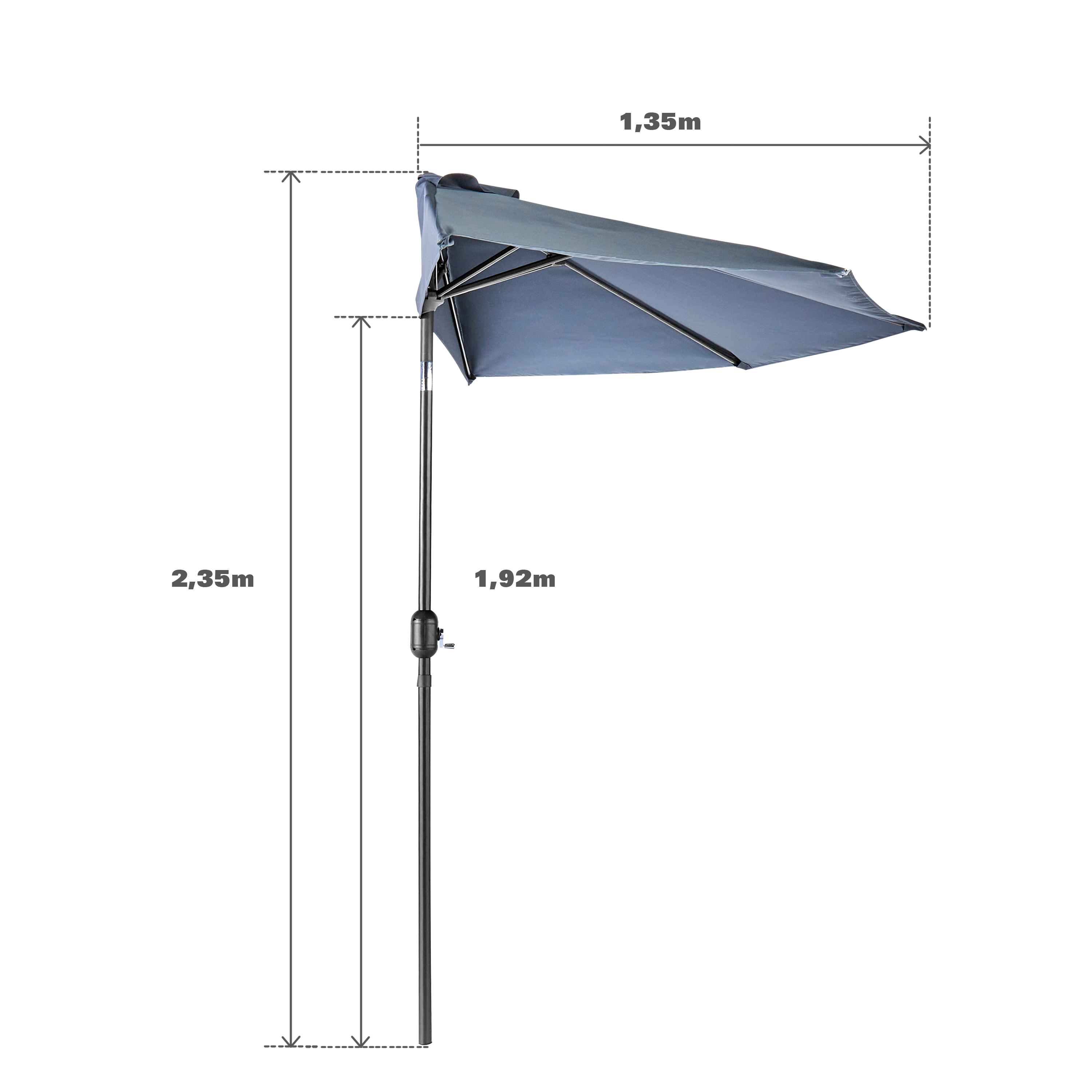 Ombrellone centrale grigio Arkea NATERIAL con telo 1/2 cerchio grigio zincato L 135 x P 268 x H 235 cm - 17