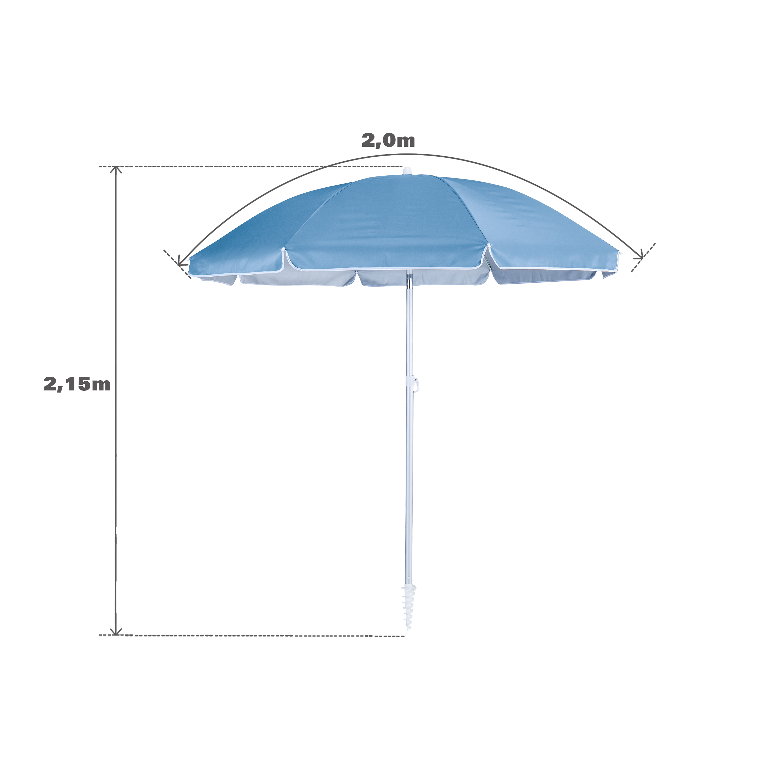 Parasol redondo de aluminio NATERIAL Vali azul de ø 200 cm - 2