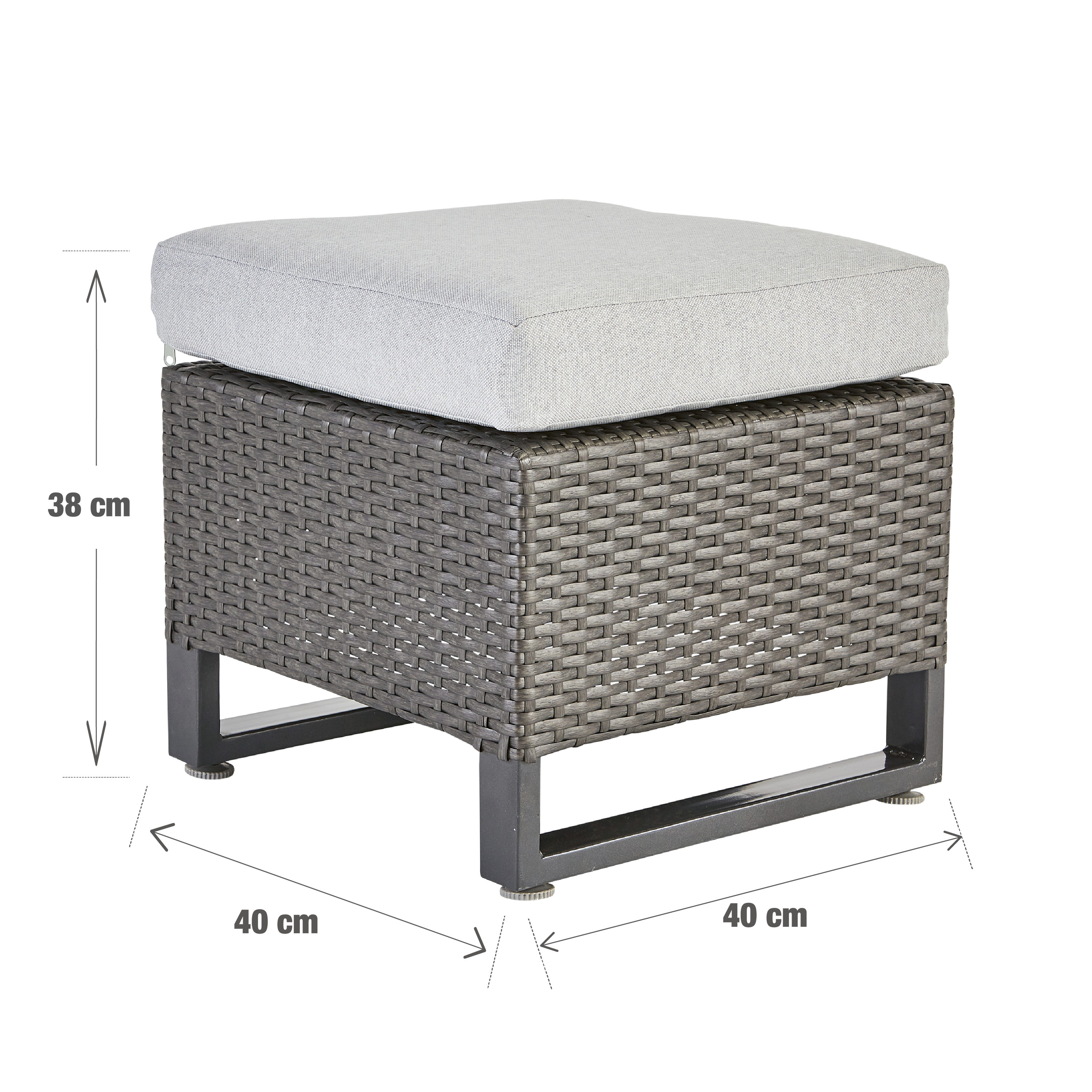 Pouf da giardino con cuscino grigio Noa NATERIAL, struttura in acciaio seduta in rattan sintetico antracite, L 40 x H 38 x P 40 cm - 12
