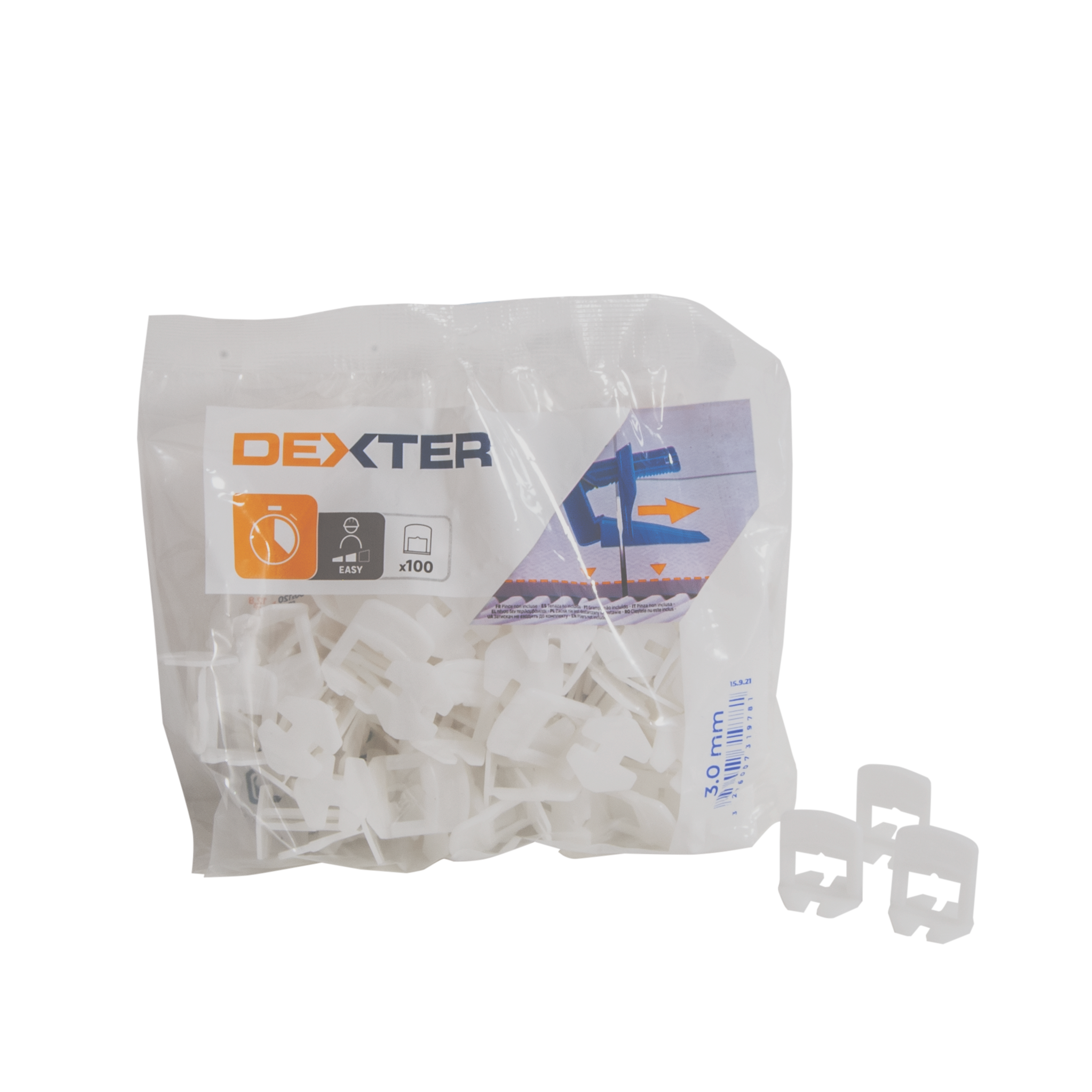 Pack de 100 unidades de nivelación de baldosas DEXTER blanco para juntas de 3mm - 5