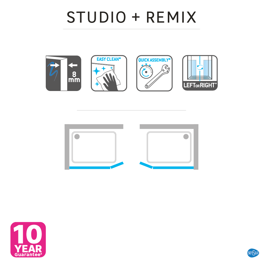 Paroi de douche industrielle verre transparent, l.80 cm, Ep.8 mm, noir Studio - 8