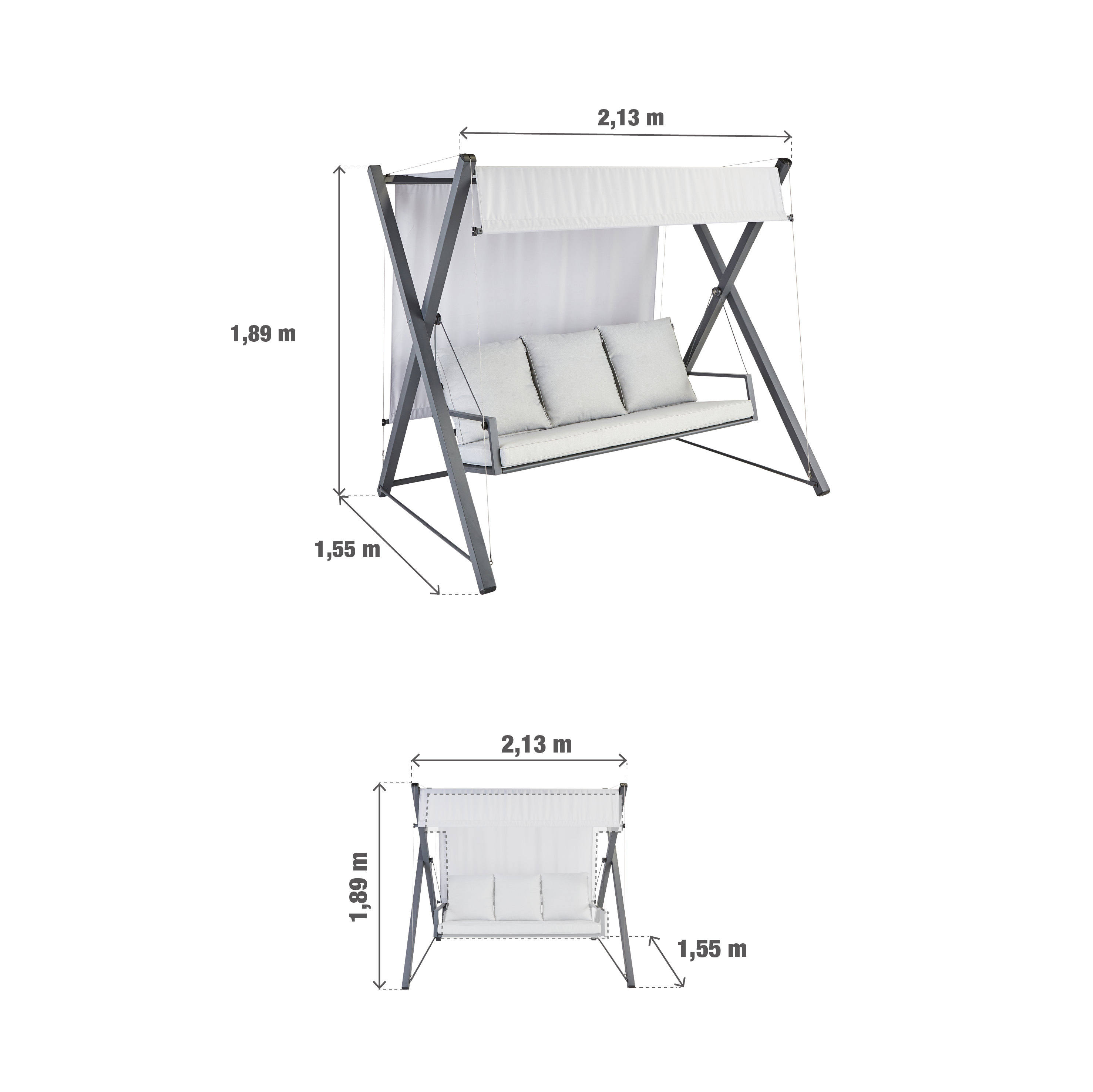 Balancelle 3 places en acier anthracite NATERIAL Odyssea l.213 x P.155 x H.189cm - 12