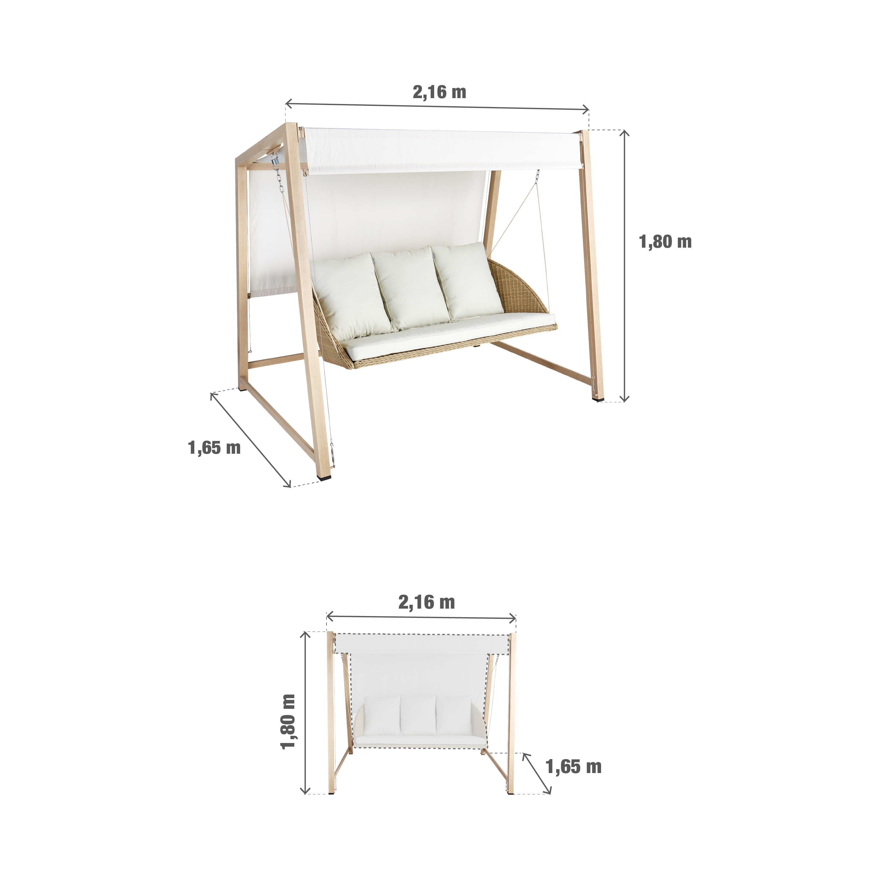 Balancelle 3 places en acier beige NATERIAL Medena l.216 x P.165 x H.180 cm - 11