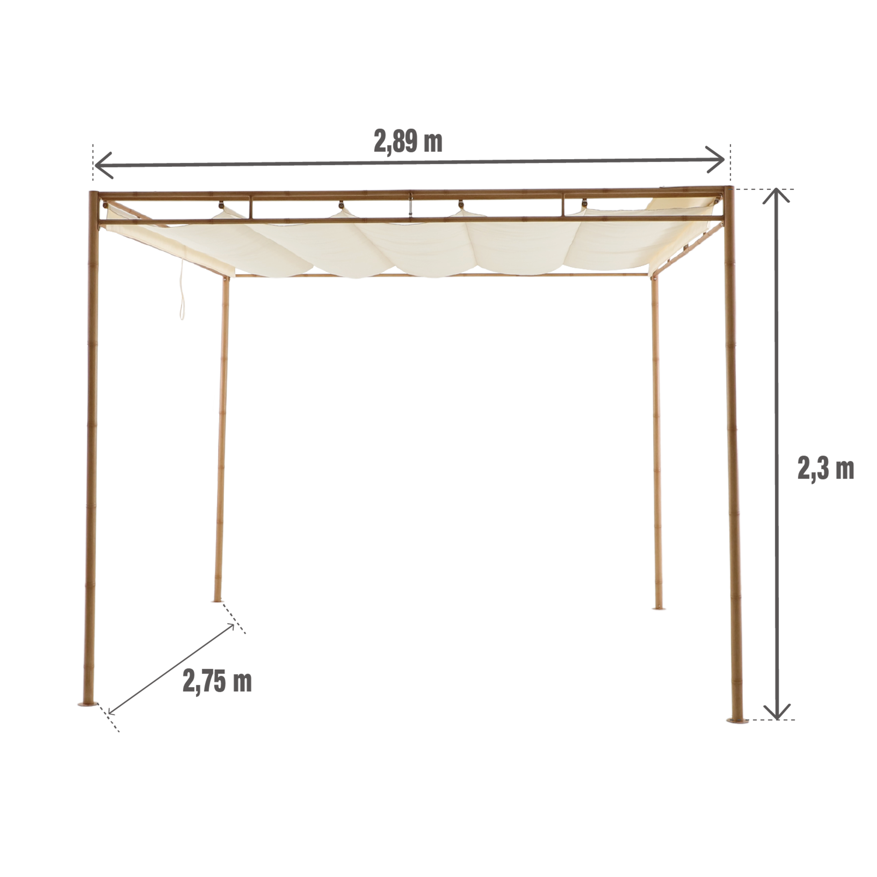 Pérgola de acero naterial bamboo beige de 293x293 cm