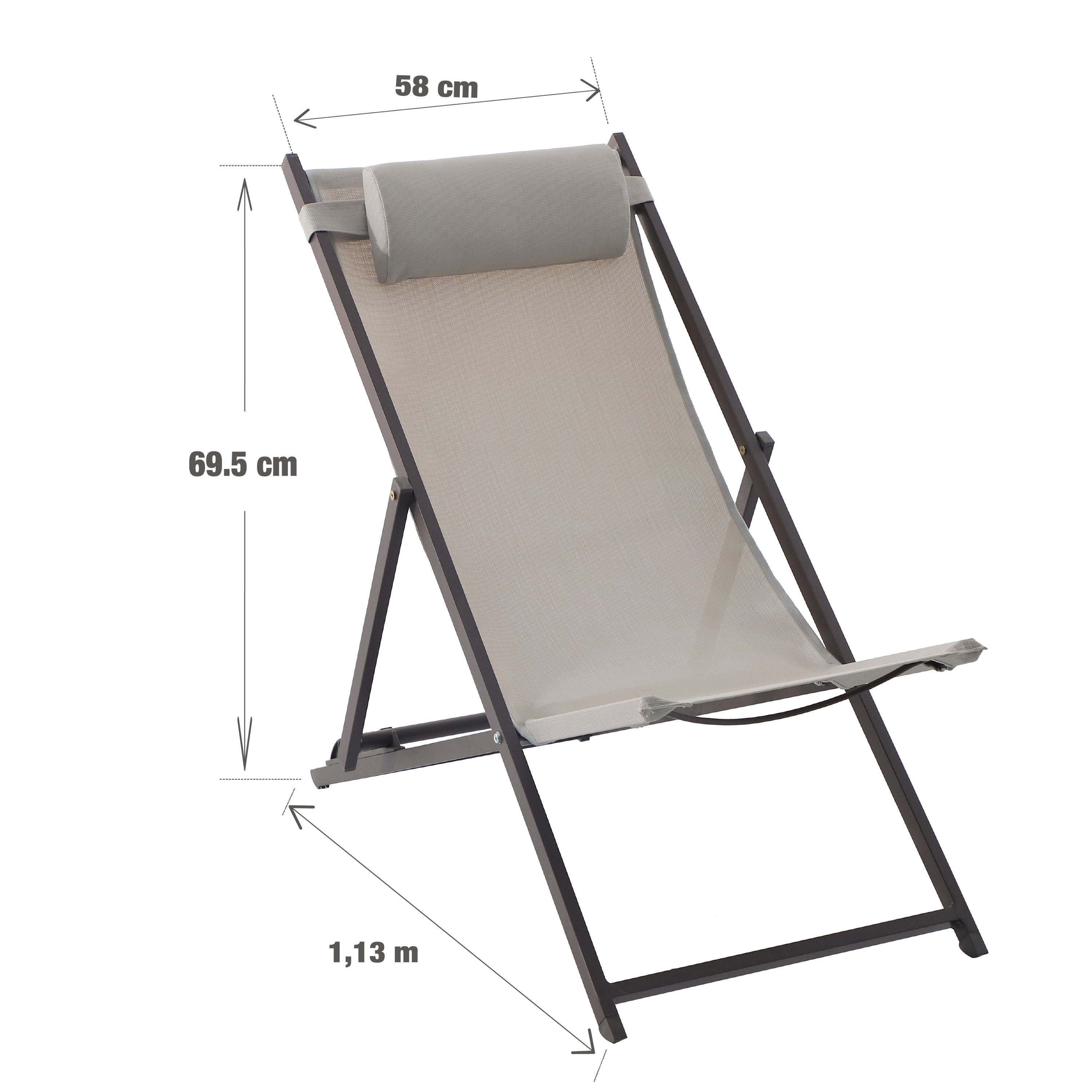 Sedia a sdraio da giardino in alluminio pieghevole Cruz NATERIAL, seduta in textilene marrone - 19