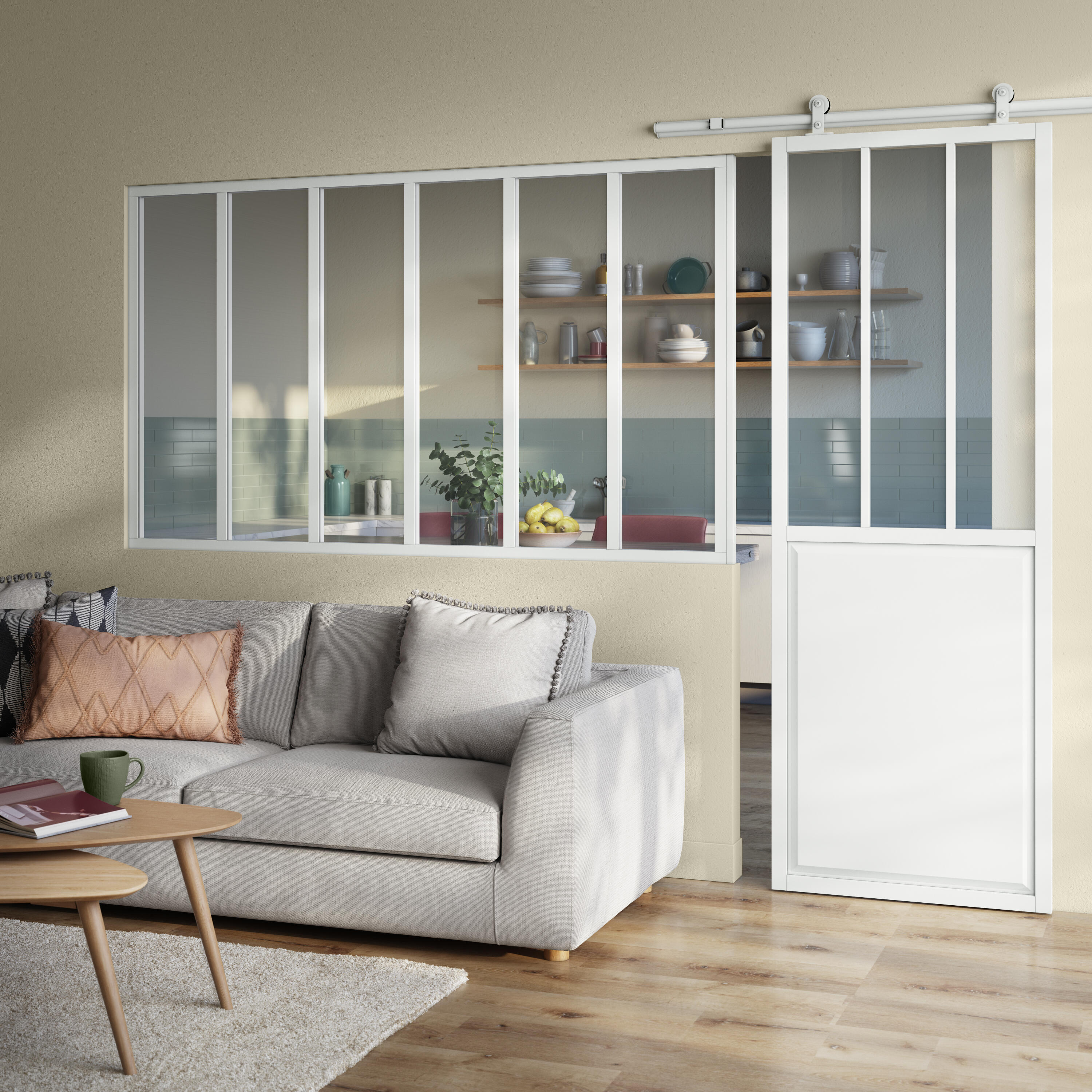 Verrière Atelier fixe en aluminium blanc mat 6 carreaux, H.108 x l.183 cm - 6