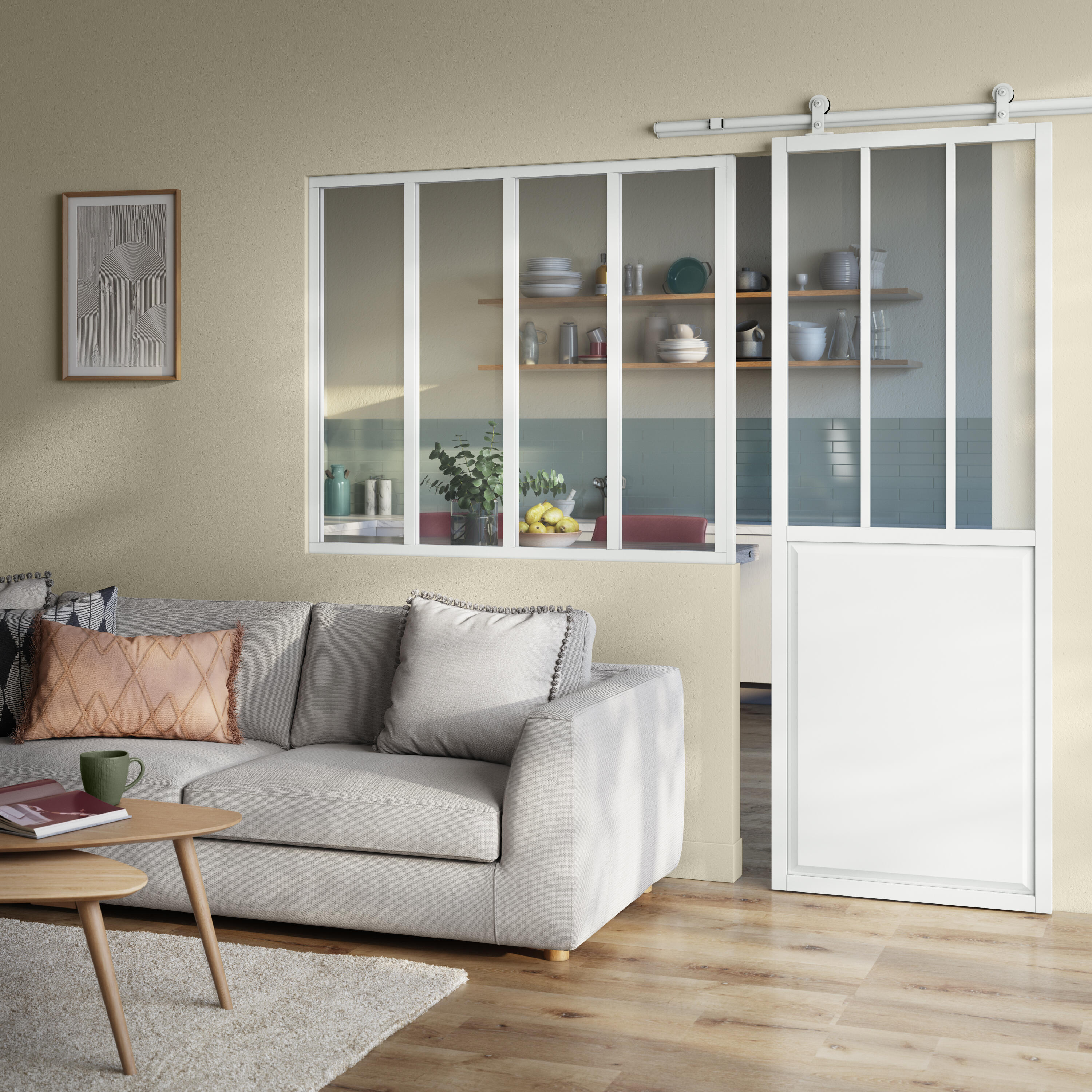 Verrière Atelier fixe en aluminium blanc mat 4 carreaux, H.108 x l.123 cm - 6