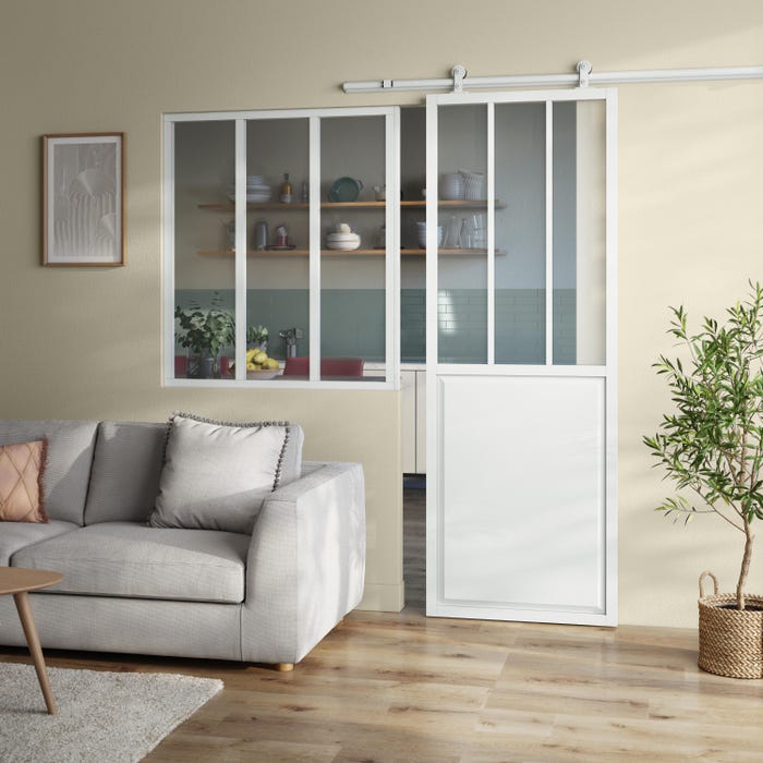 vidrio de taller blanco, puerta de taller blanca, interior de estilo industrial, vidrio original 