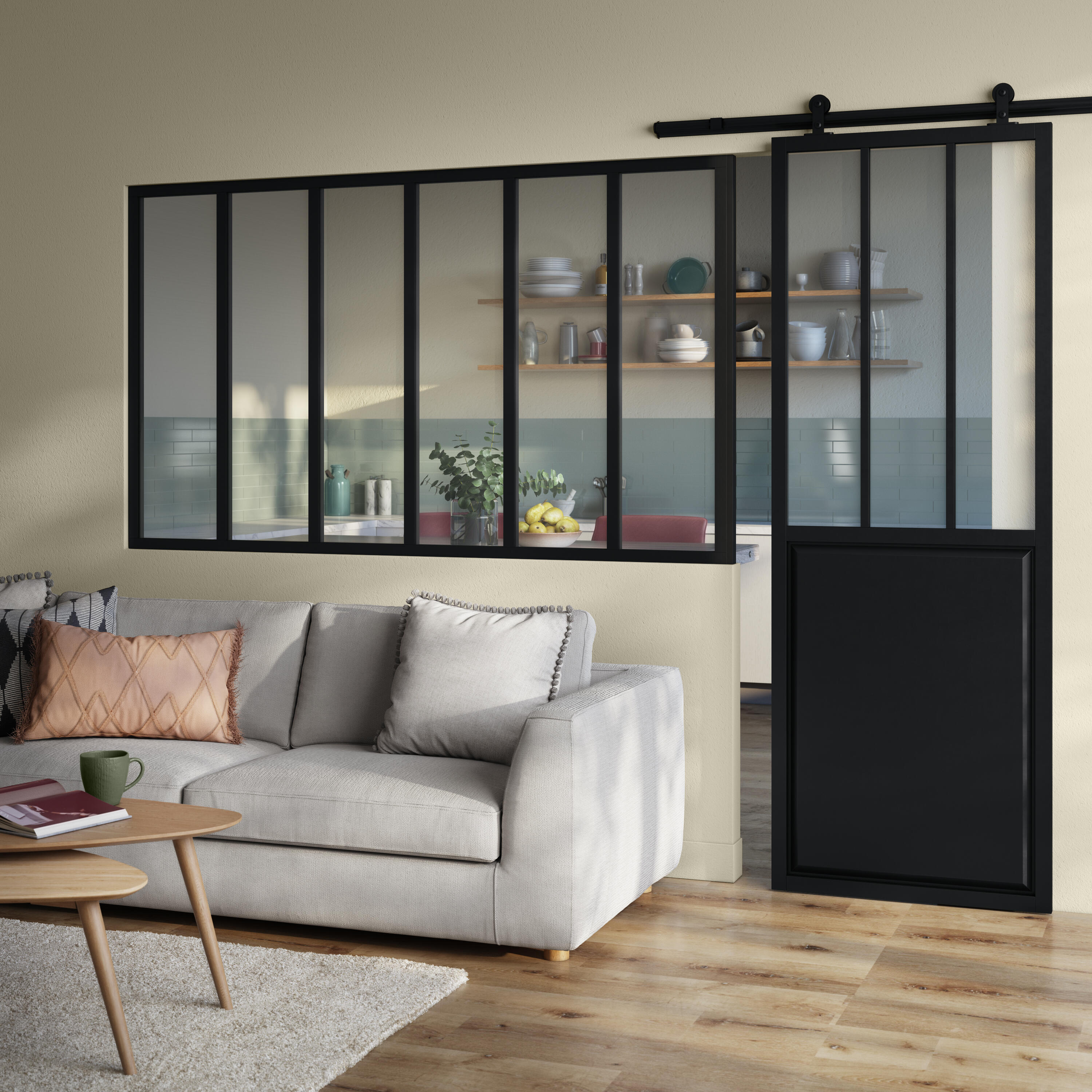 Verrière Atelier fixe en aluminium noir mat 6 carreaux, H.108 x l.183 cm - 8
