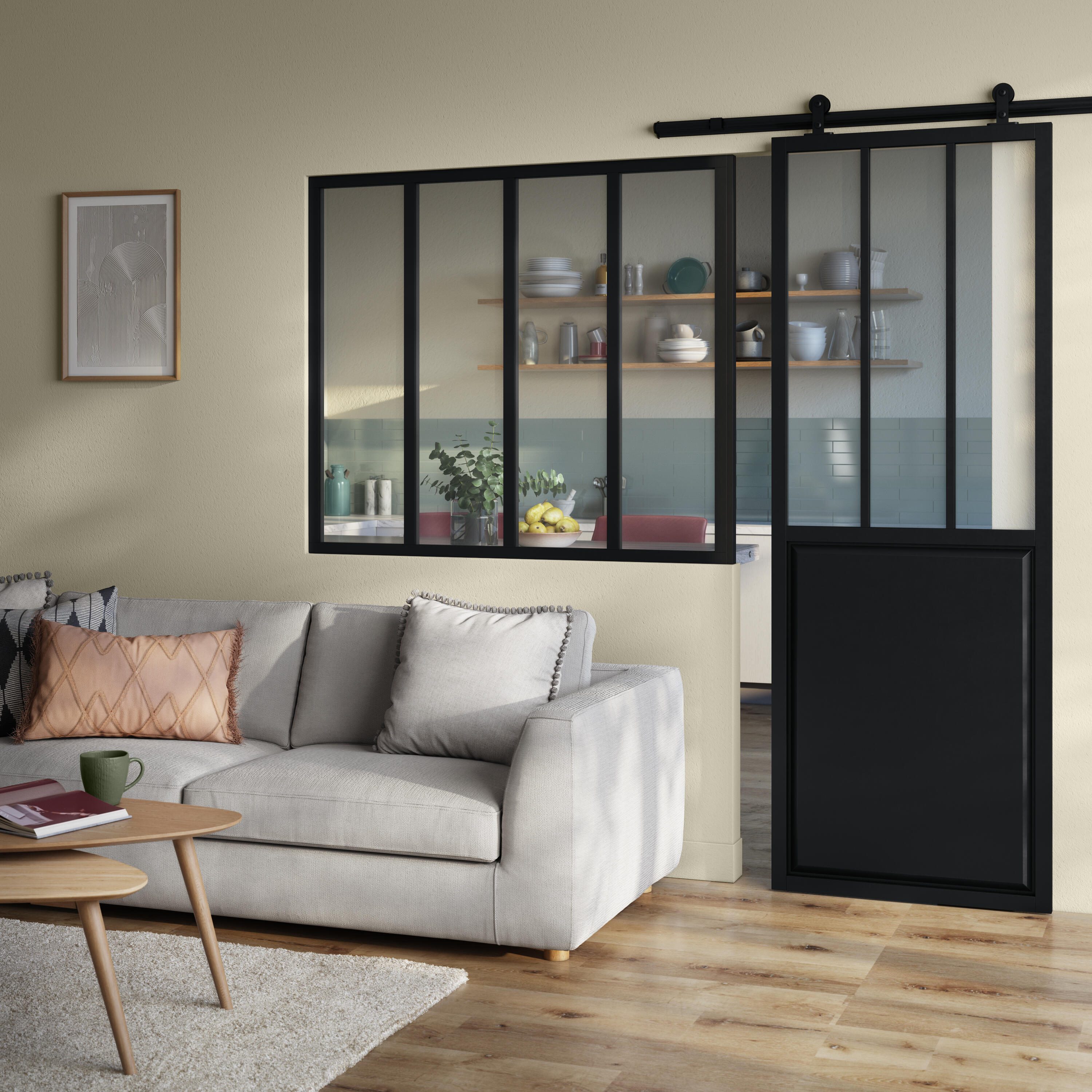 Verrière Atelier fixe en aluminium noir mat 4 carreaux, H.108 x l.123 cm - 6