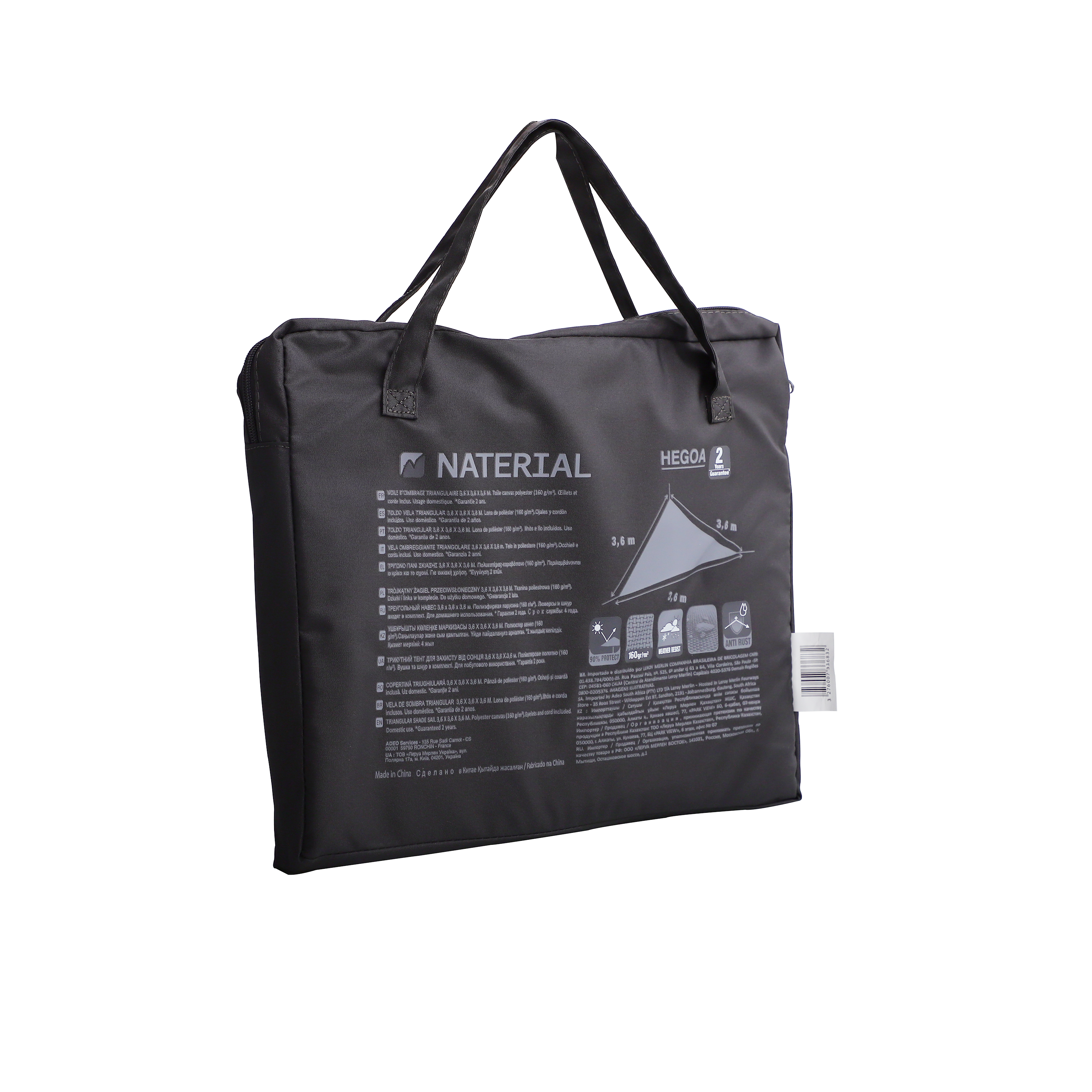 Voile d'ombrage triangulaire gris anthracite L.360 x l.360 cm - 6