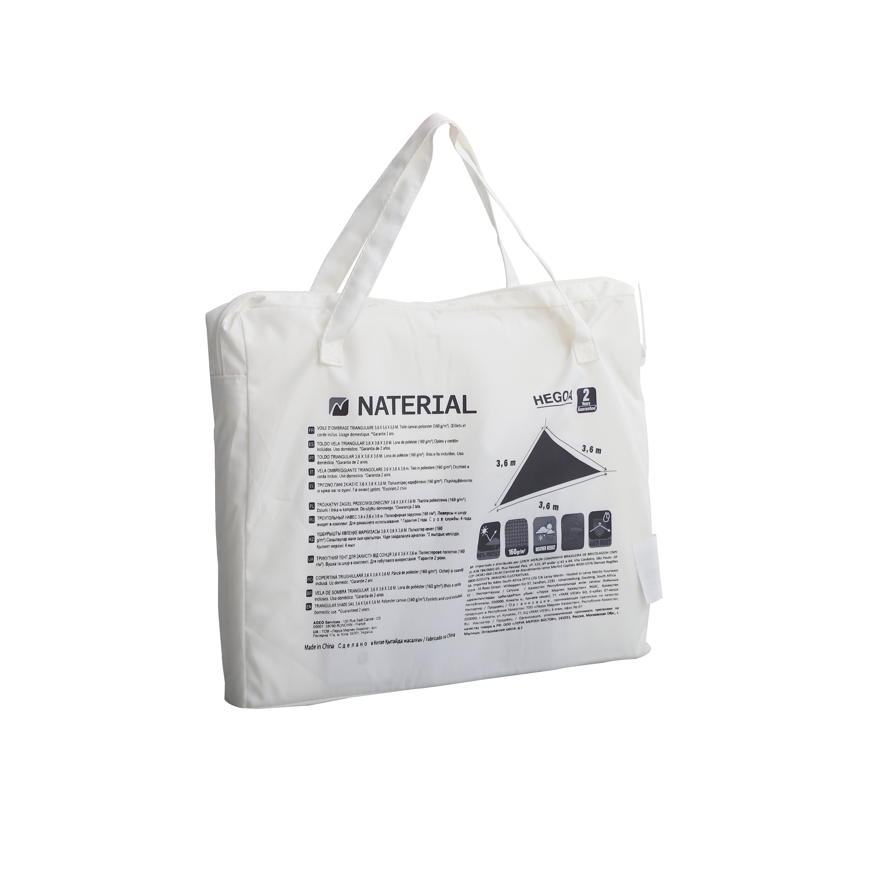 Vela ombreggiante triangolare bianco 360 x 360 cm - 12