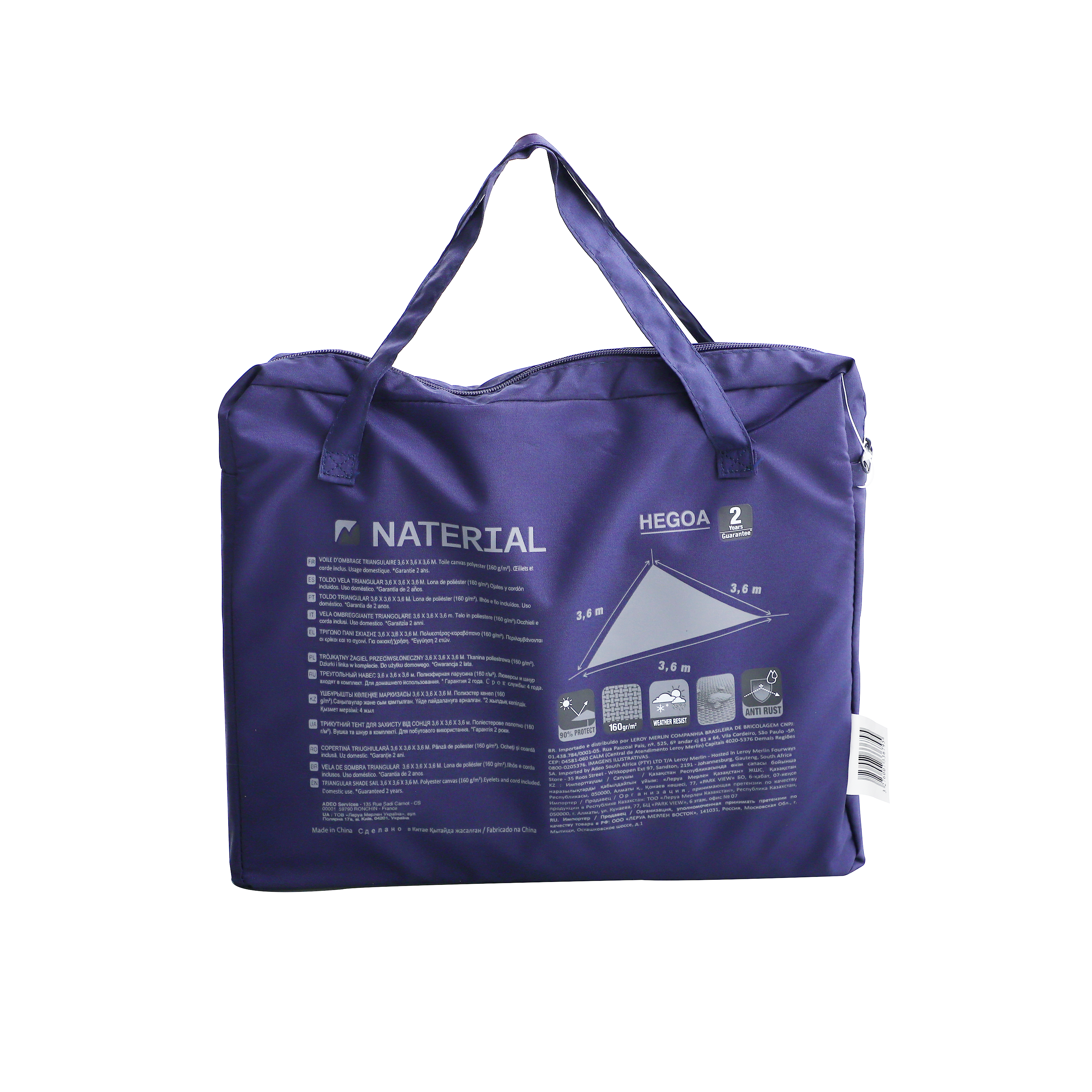 Voile d'ombrage triangulaire bleu saphir L.360 x l.360 cm - 5