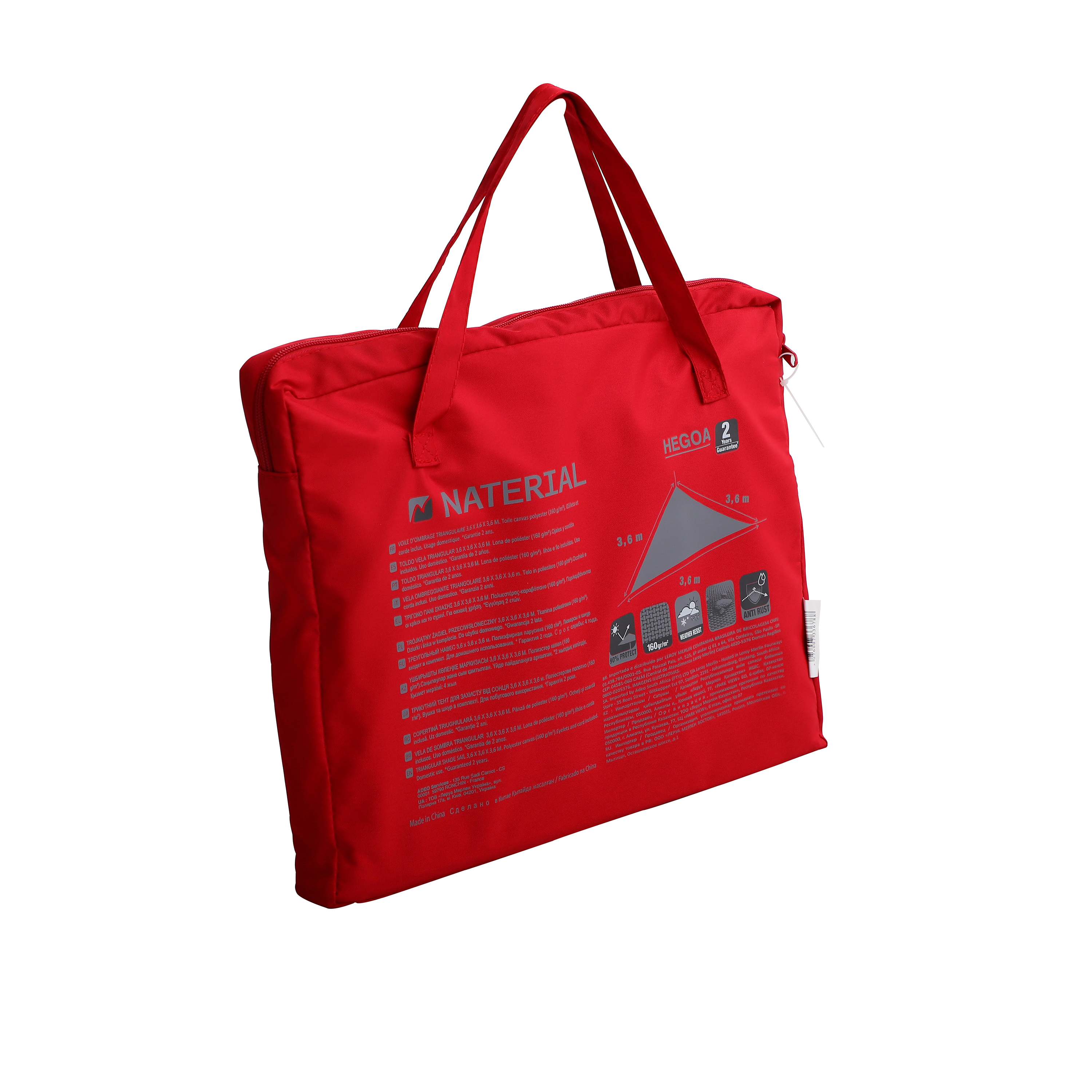 Voile d'ombrage polyester triangulaire rouge carmen Hegoa,NATERIAL L.360xl.360cm - 5