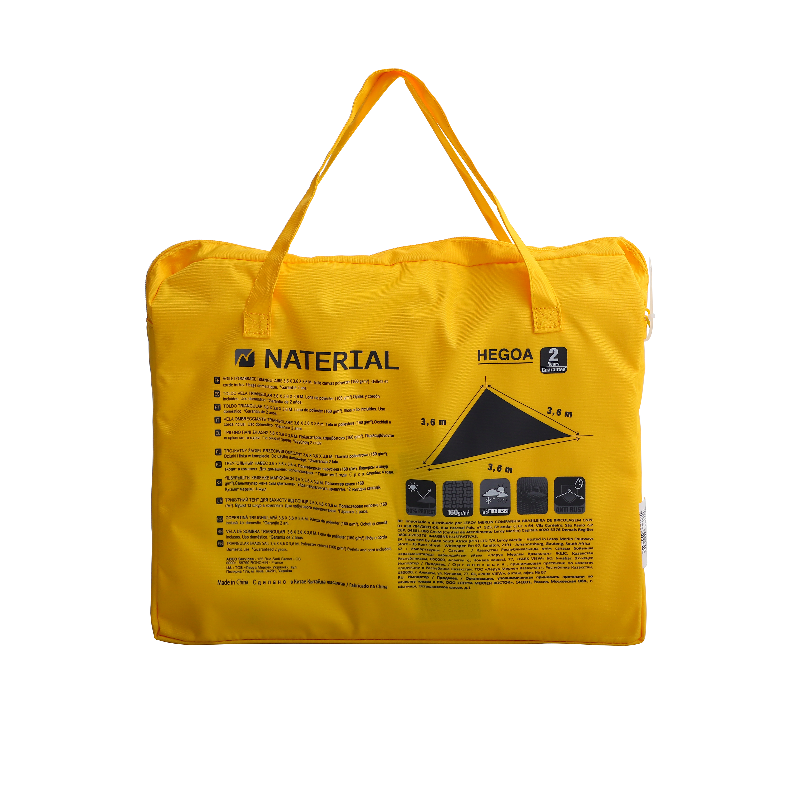 Voile d'ombrage triangulaire jaune L.360 x l.360 cm - 5