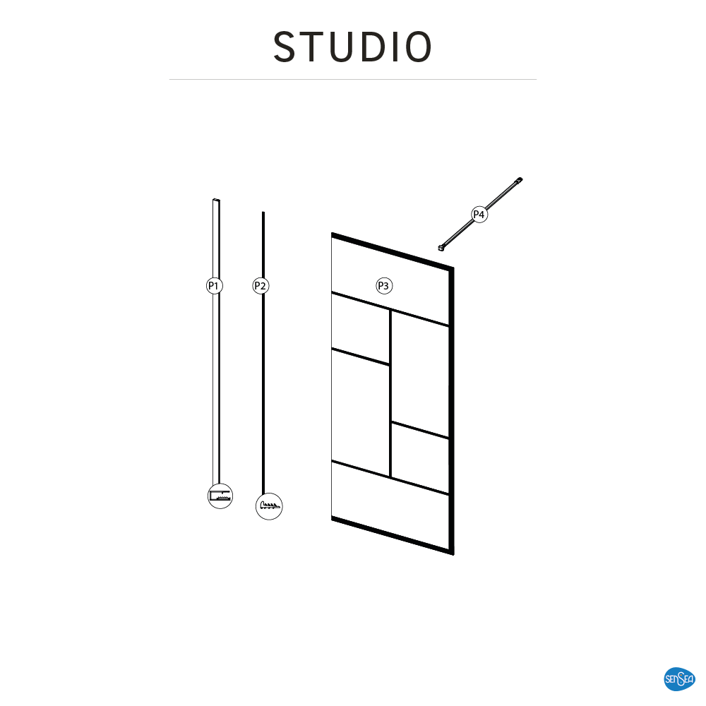 Paroi de douche industrielle verre transparent, l.90 cm, Ep.8 mm, noir Studio - 8