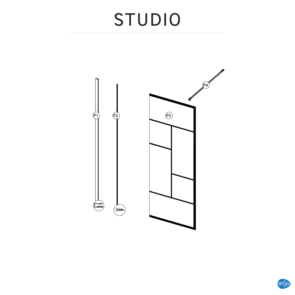 Paroi de douche industrielle verre transparent, l.80 cm, Ep.8 mm, noir Studio - 6