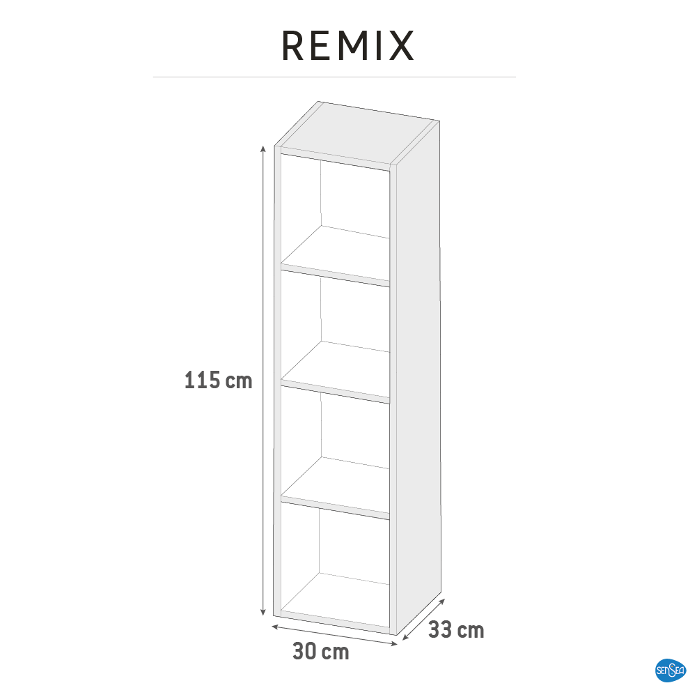 Caisson colonne, l.30 x H.115 x P.33cm, Chêne Naturel, Remix - 3