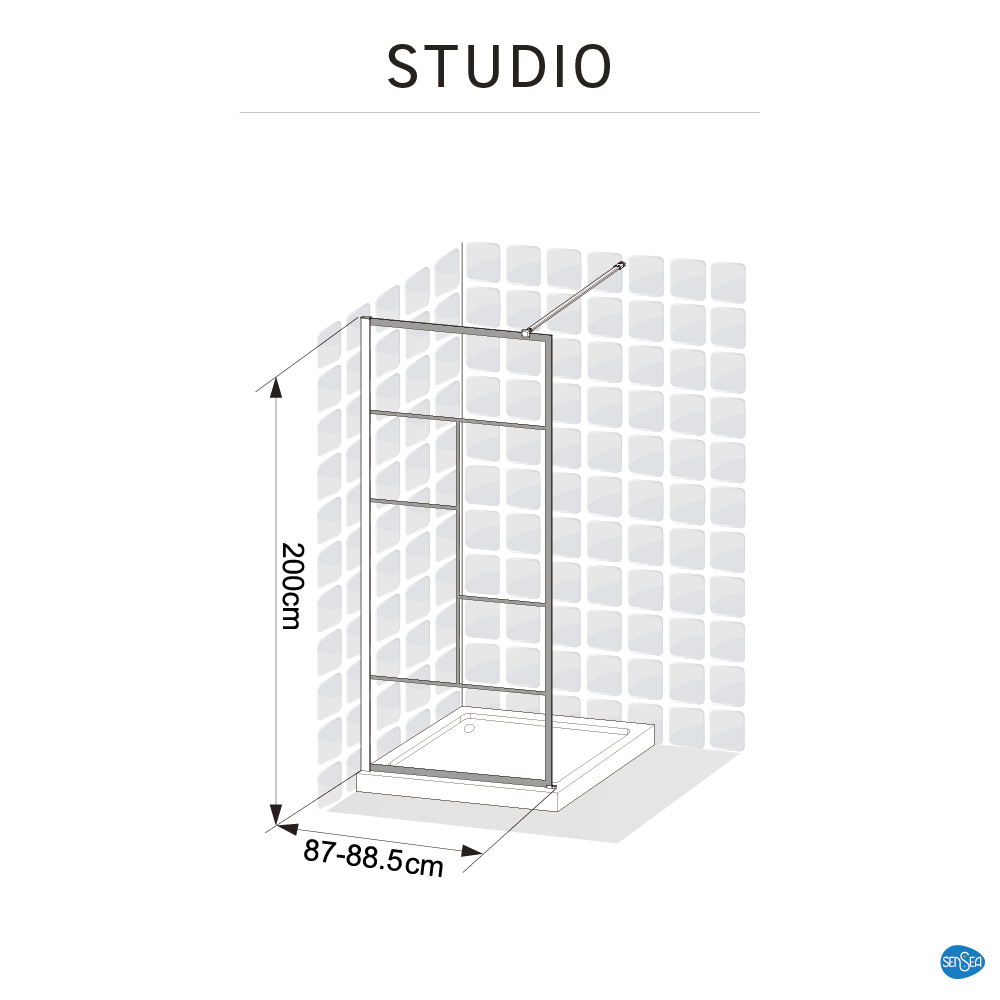 Paroi de douche industrielle verre transparent, l.90 cm, Ep.8 mm, noir Studio - 7