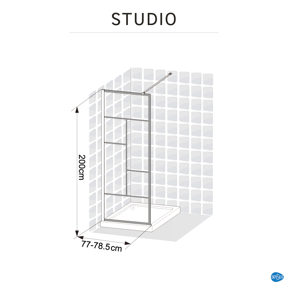 Paroi de douche industrielle verre transparent, l.80 cm, Ep.8 mm, noir Studio - 5