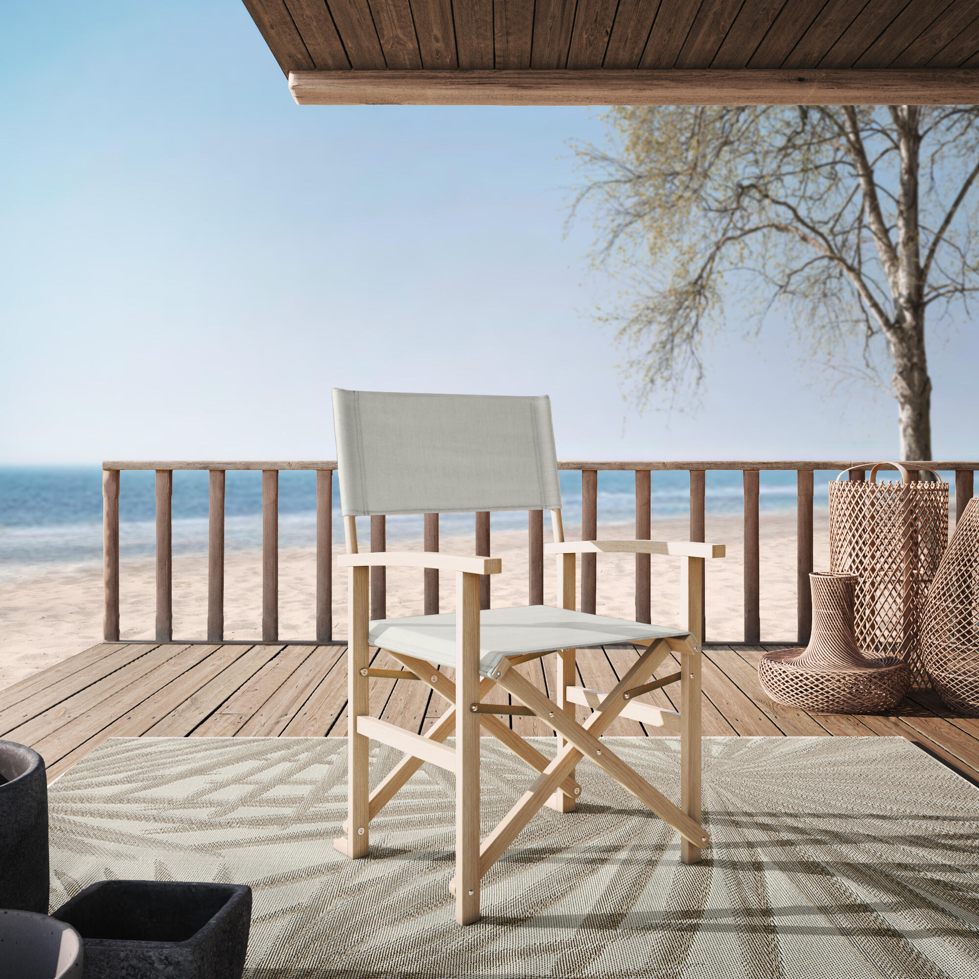 Silla de director de jardín de madera NATERIAL Solis crema - 8